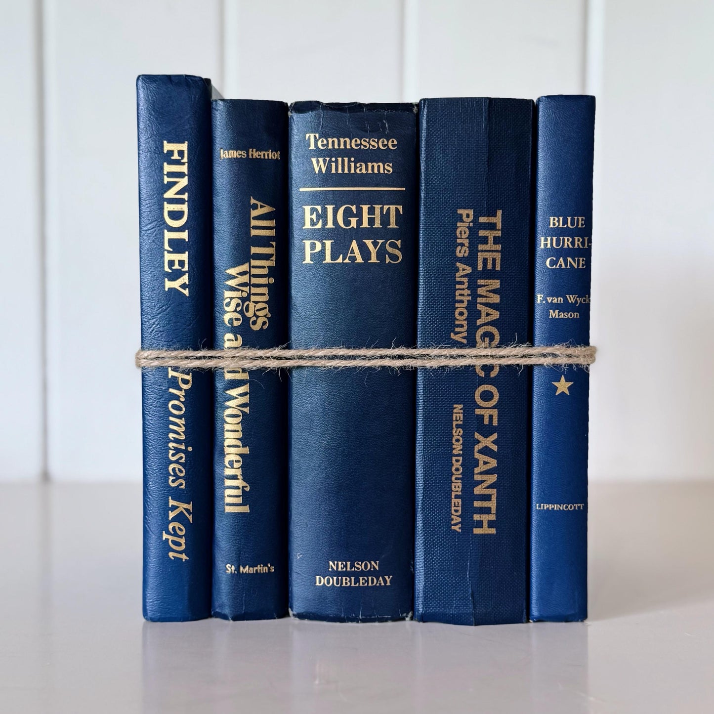 Navy Indigo Blue Vintage Book Set for Decor, Mid Century Modern Bookshelf Decor