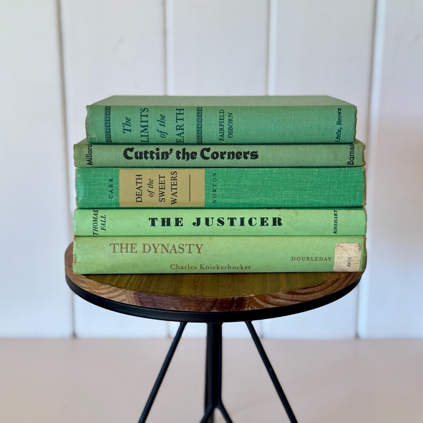 Bright Spring Green Book Bundle, Decorative Vintage Books, Handmade Decor