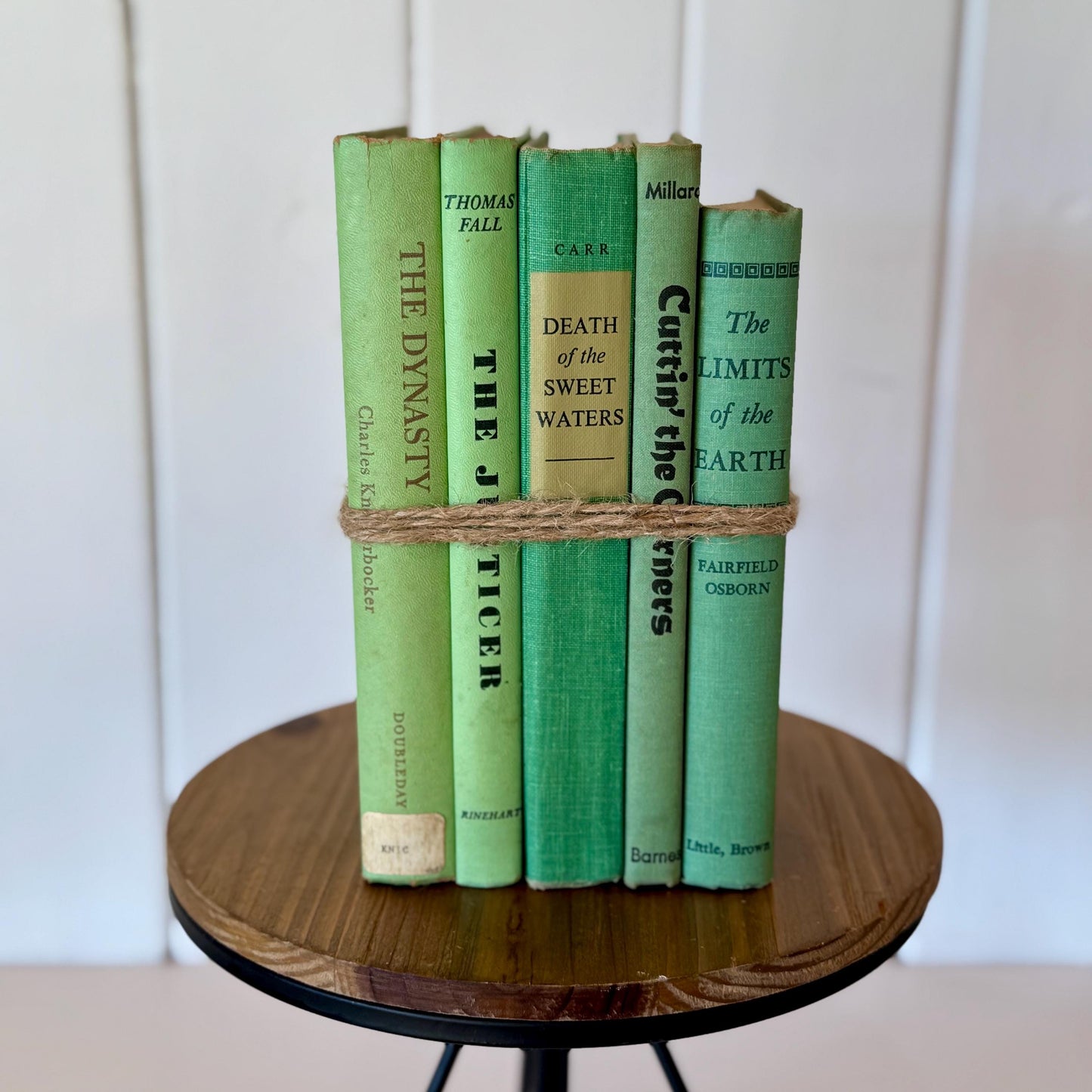 Bright Spring Green Book Bundle, Decorative Vintage Books, Handmade Decor