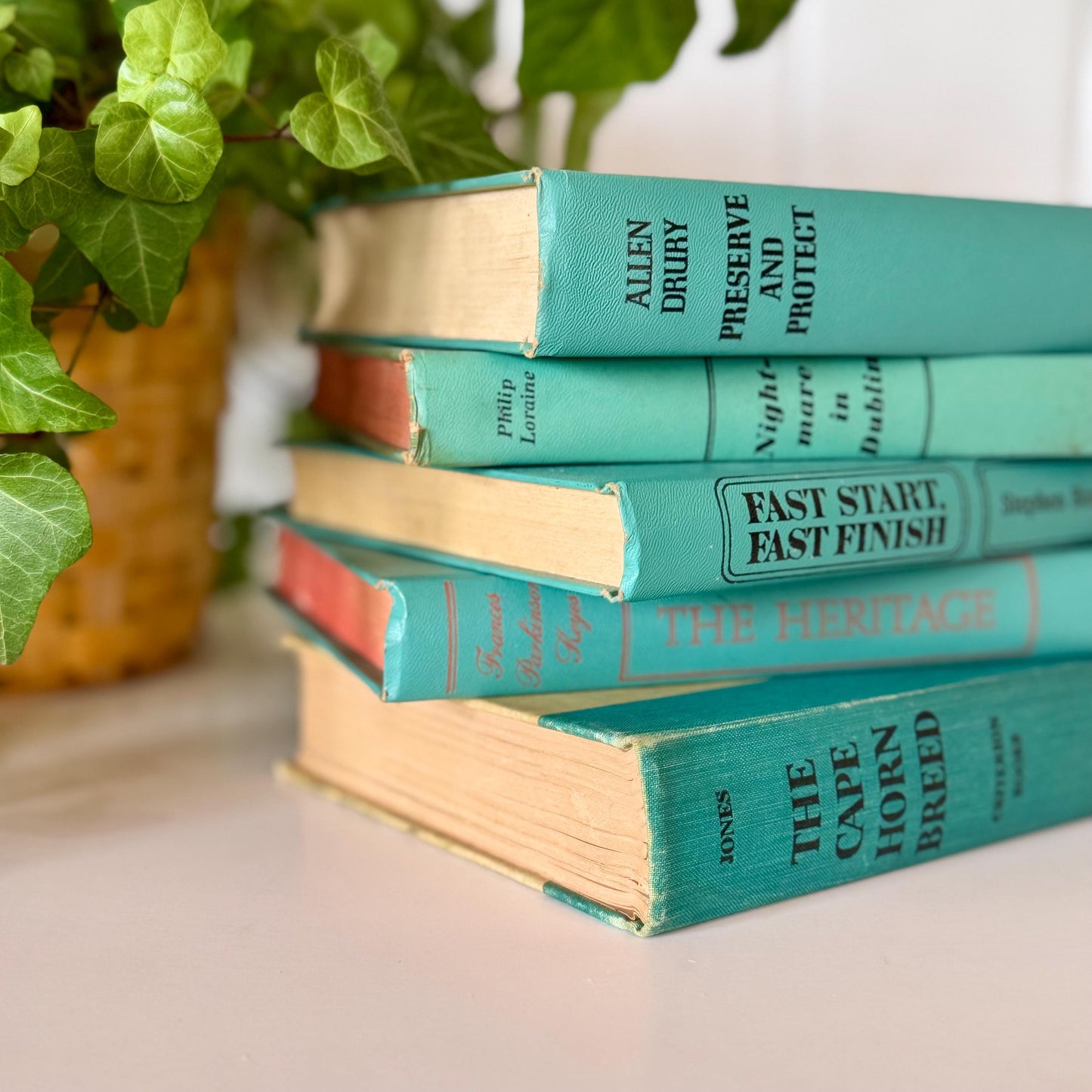 Vintage Teal and Turquoise Book Set for Decor, Retro Blue and Green Books