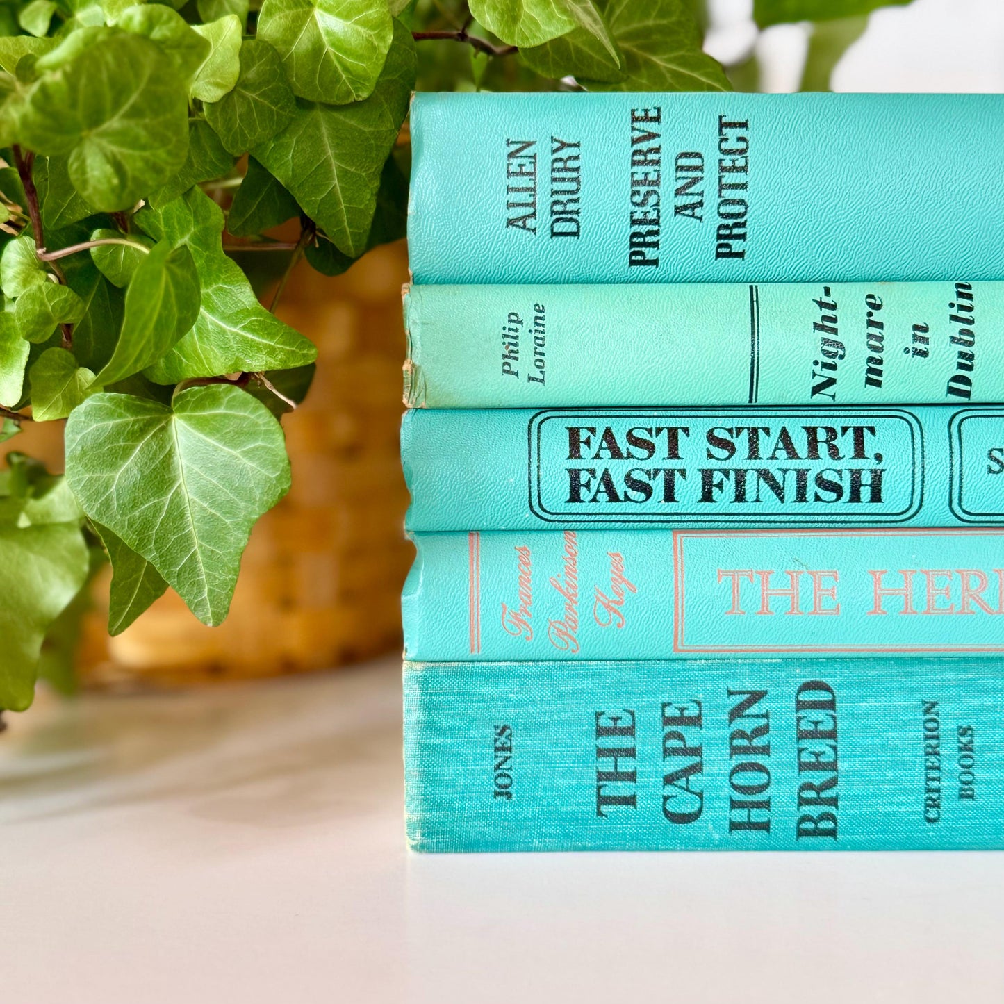 Vintage Teal and Turquoise Book Set for Decor, Retro Blue and Green Books