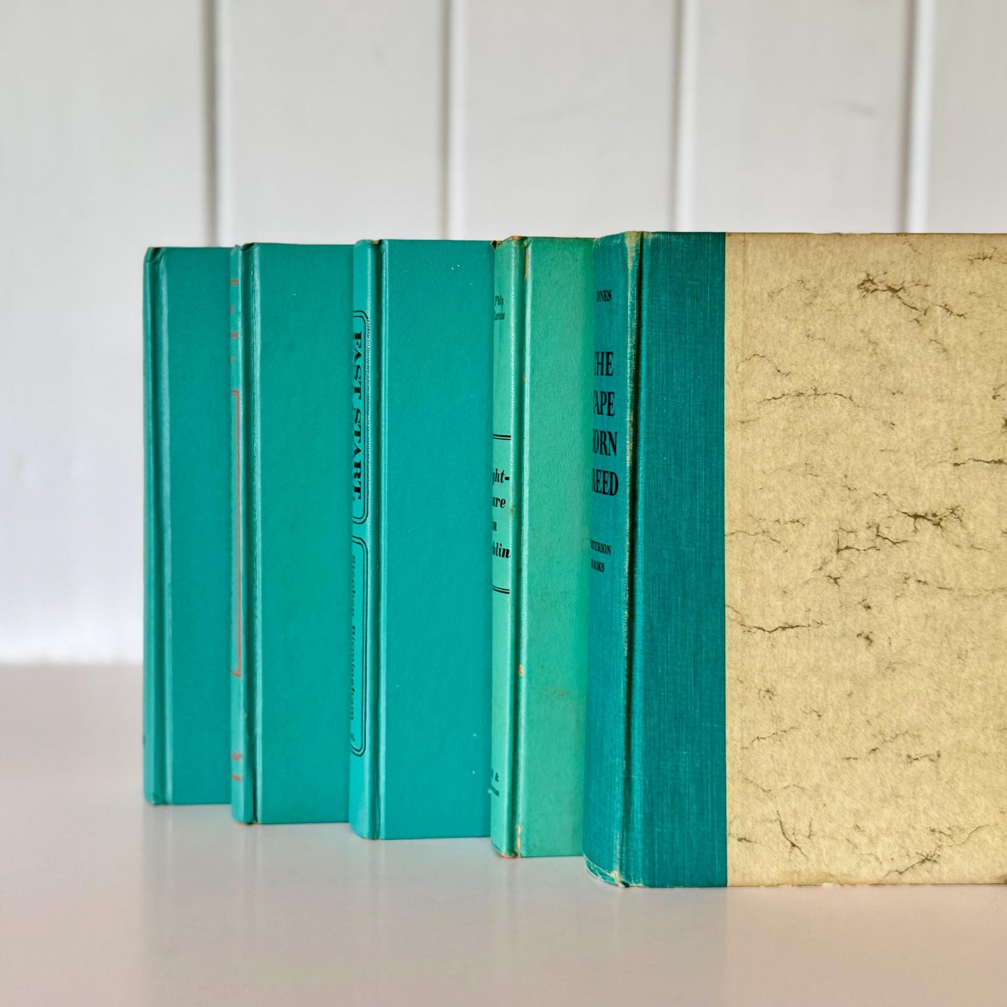 Vintage Teal and Turquoise Book Set for Decor, Retro Blue and Green Books