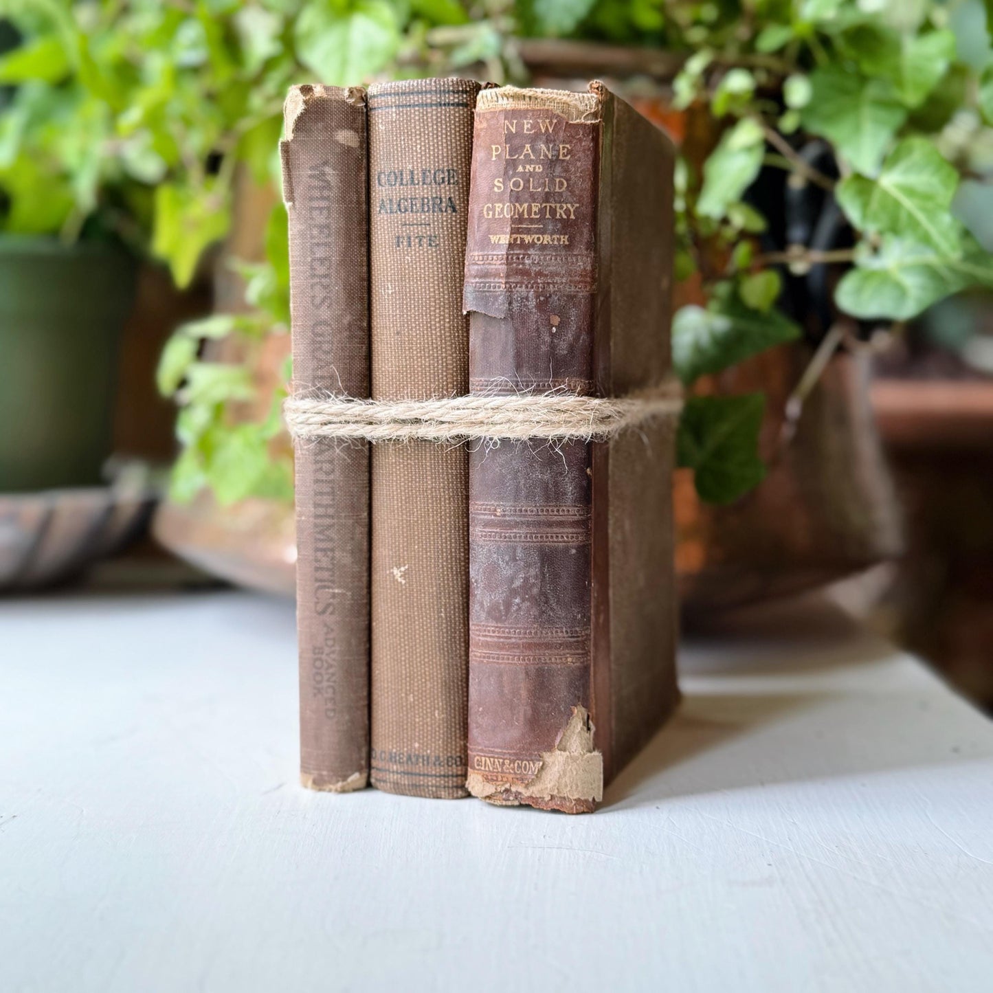 Shabby Brown School Book Stack, 3 Math Arithmetic Books