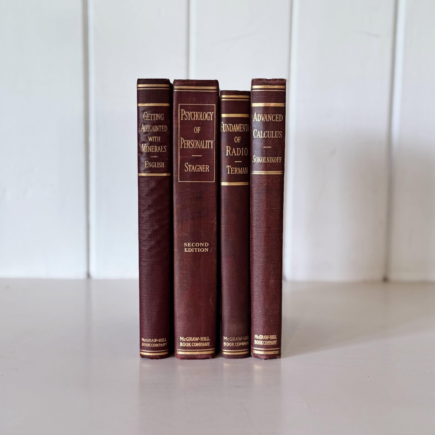 Red and Gold Vintage College Textbook Set, Classroom Decor, Mid-Century Books