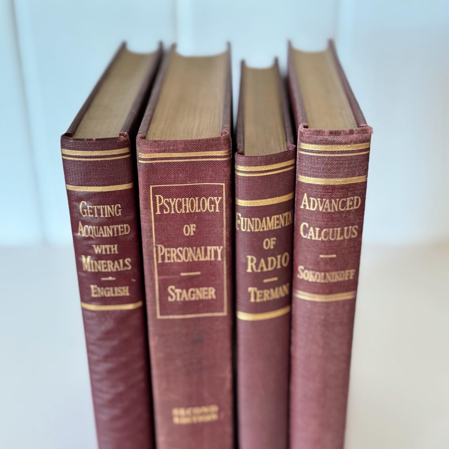 Red and Gold Vintage College Textbook Set, Classroom Decor, Mid-Century Books
