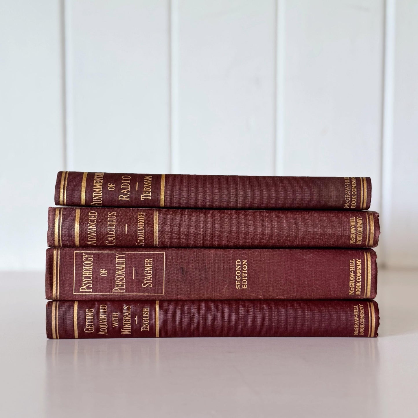 Red and Gold Vintage College Textbook Set, Classroom Decor, Mid-Century Books