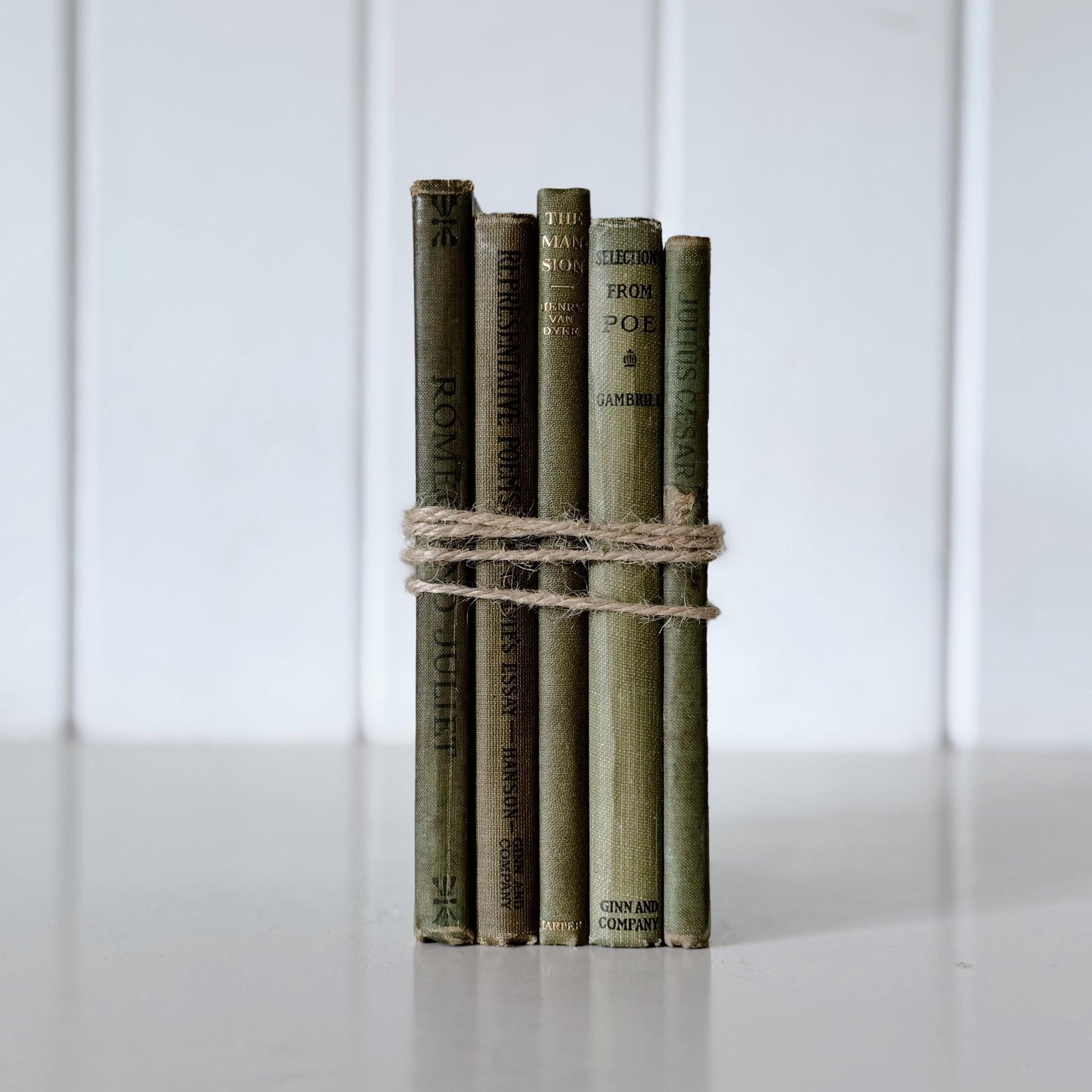 Antique Olive Green Poetry, Shakespeare, and Literature Books for Bookshelf Decor