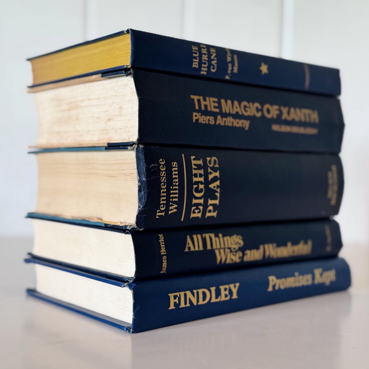 Navy Indigo Blue Vintage Book Set for Decor, Mid Century Modern Bookshelf Decor