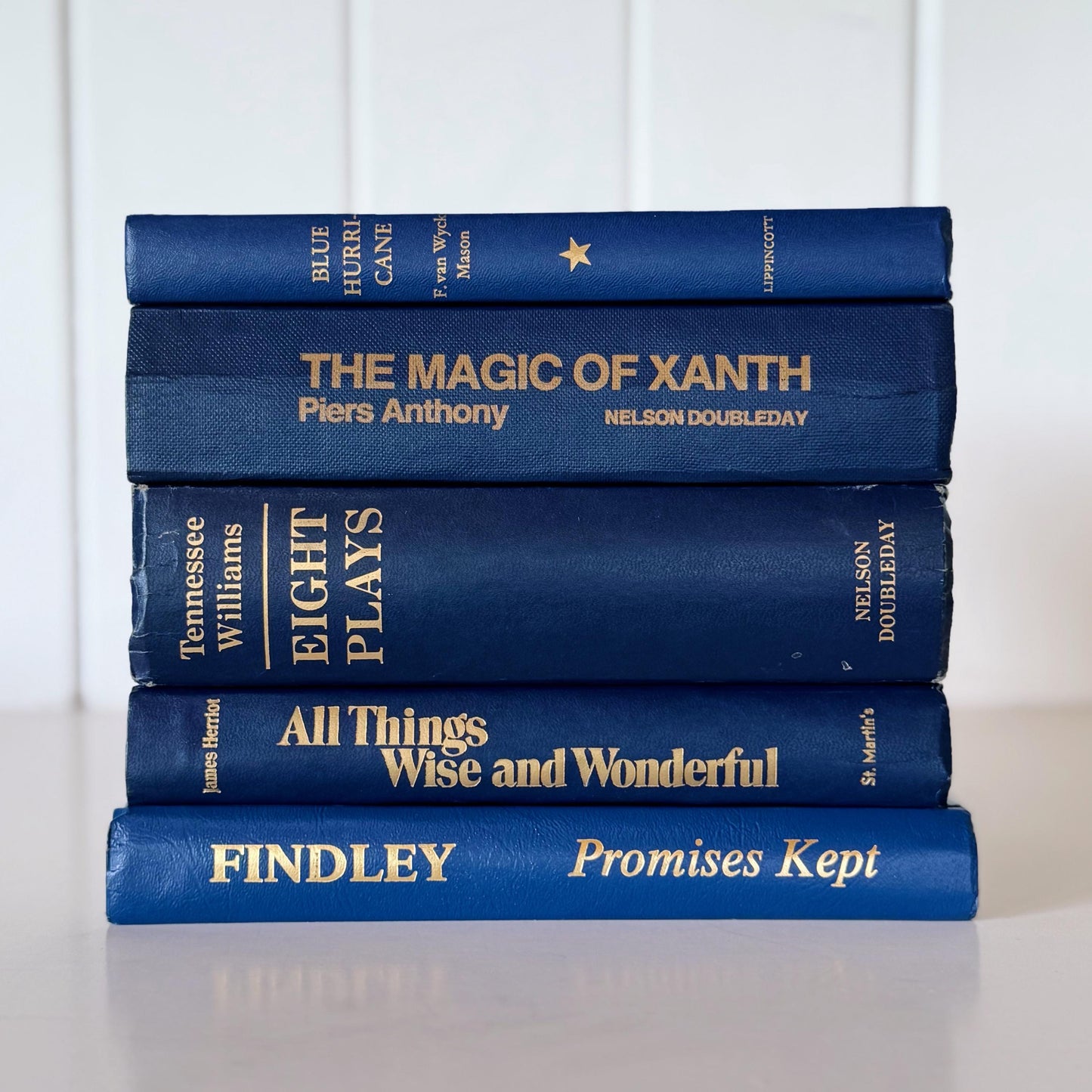 Navy Indigo Blue Vintage Book Set for Decor, Mid Century Modern Bookshelf Decor