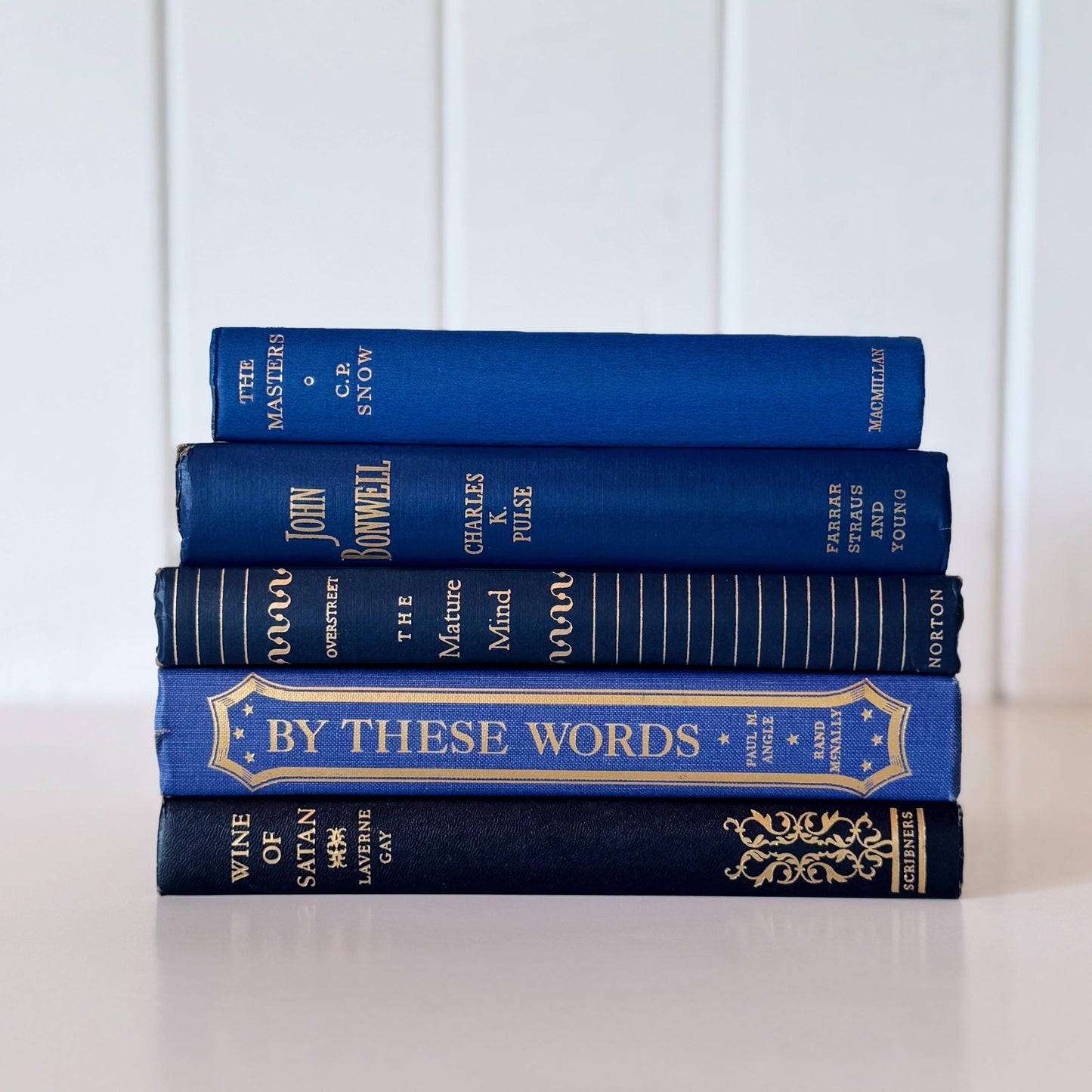 Navy Indigo Blue and Gold Vintage Book Set for Decor, Bookshelf Styling Bundle