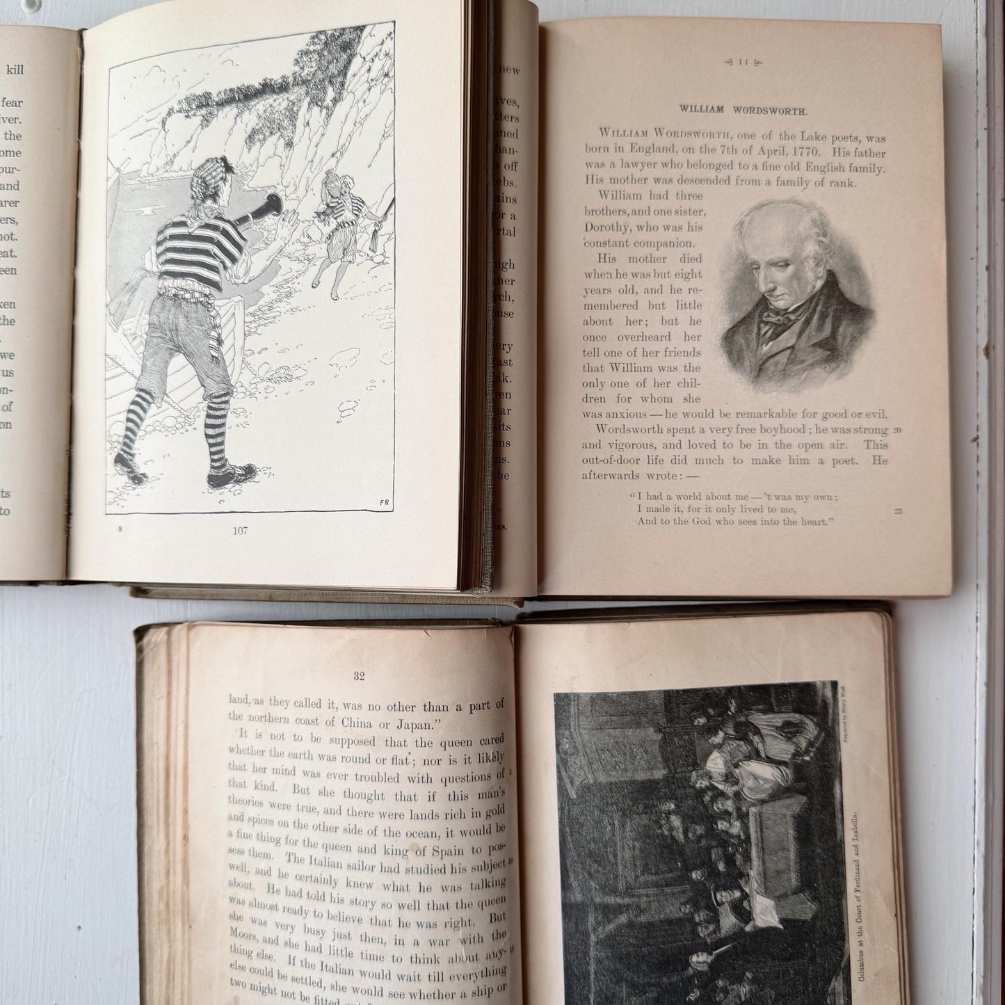 Shabby Brown School Book Stack, 3 Antique Elementary School Readers Classic Literature