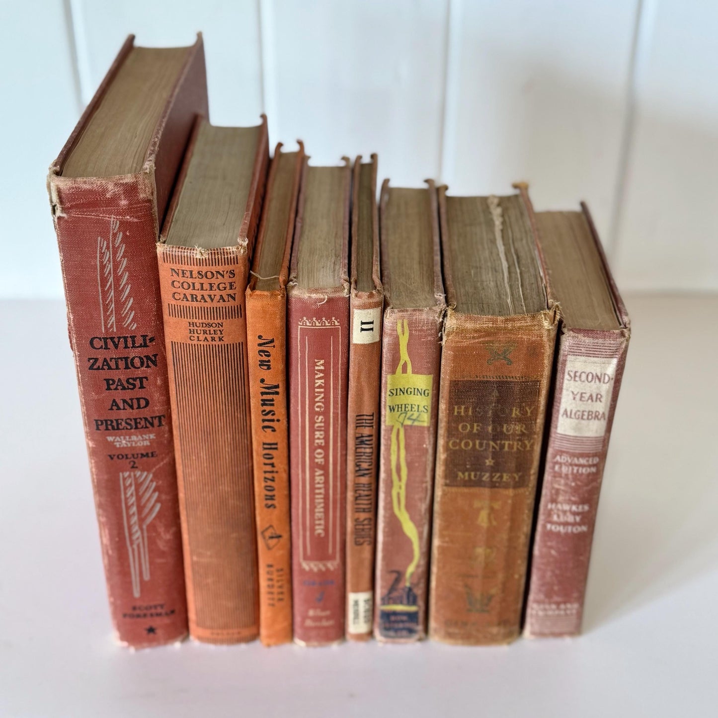 Old Distressed Orange Terra Cotta School Books, Shabby Book Set for Decor, Classroom Decor, Fall Autumn Rust Red