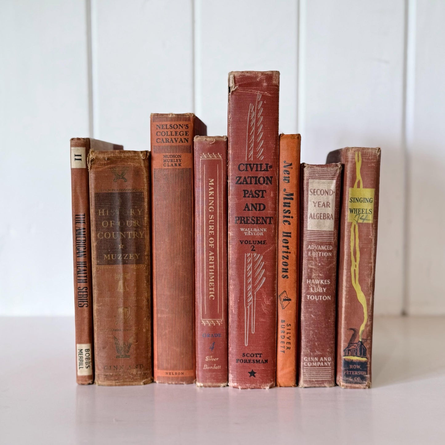 Old Distressed Orange Terra Cotta School Books, Shabby Book Set for Decor, Classroom Decor, Fall Autumn Rust Red