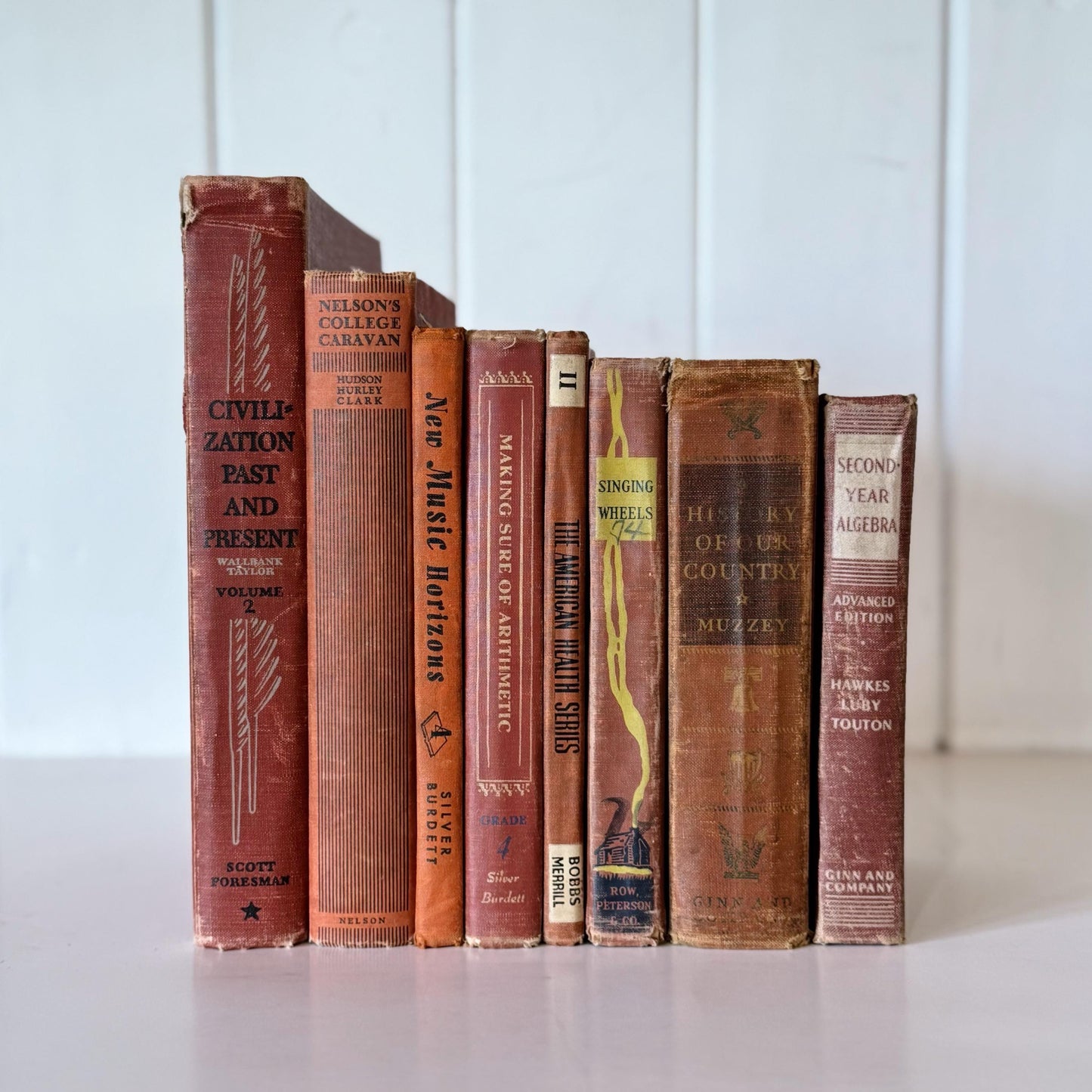Old Distressed Orange Terra Cotta School Books, Shabby Book Set for Decor, Classroom Decor, Fall Autumn Rust Red