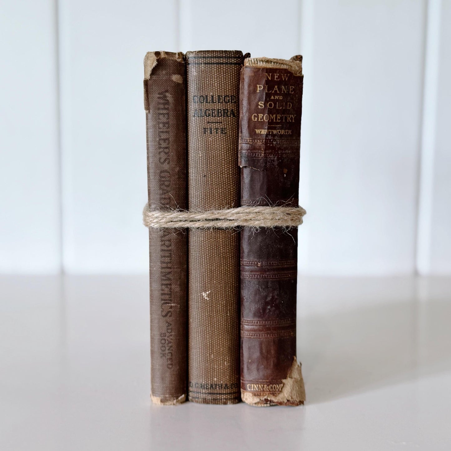 Shabby Brown School Book Stack, 3 Math Arithmetic Books