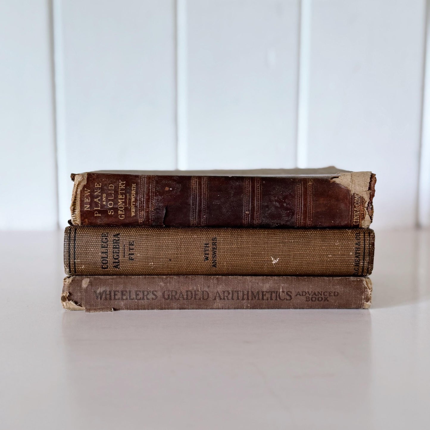 Shabby Brown School Book Stack, 3 Math Arithmetic Books