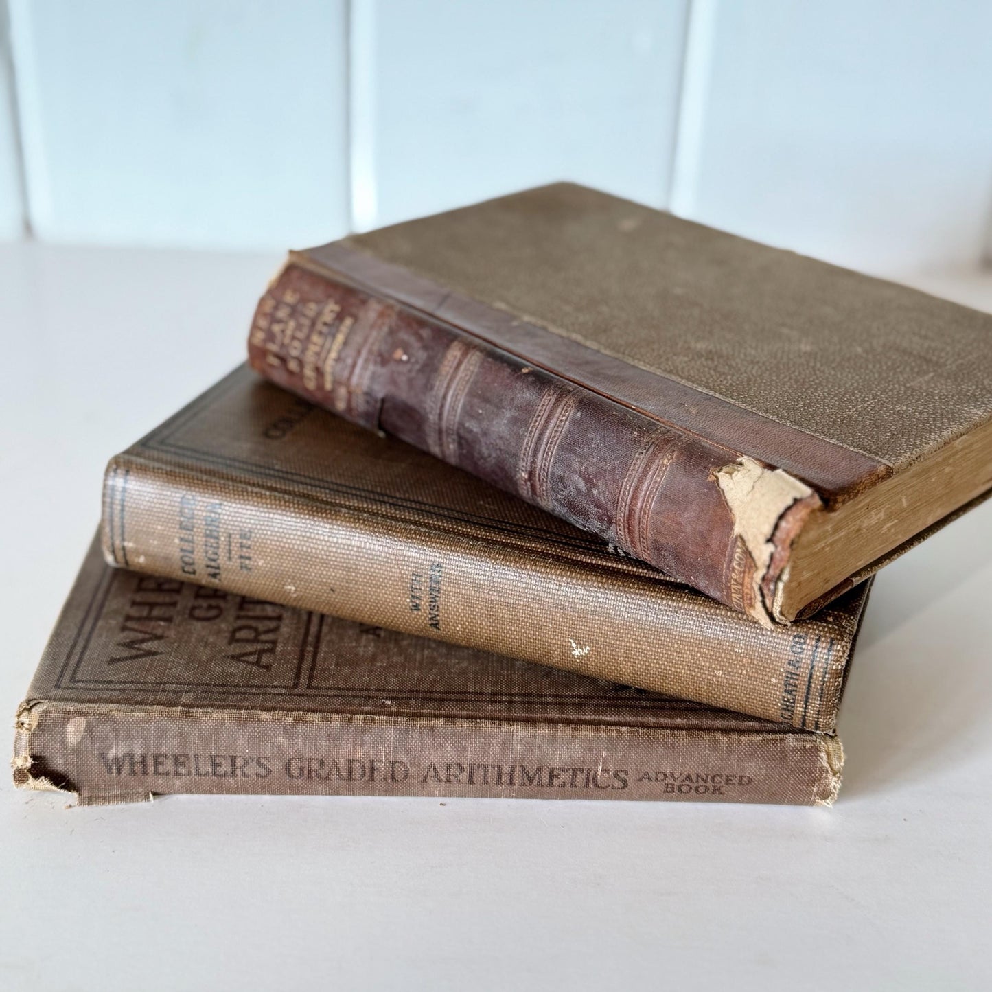 Shabby Brown School Book Stack, 3 Math Arithmetic Books