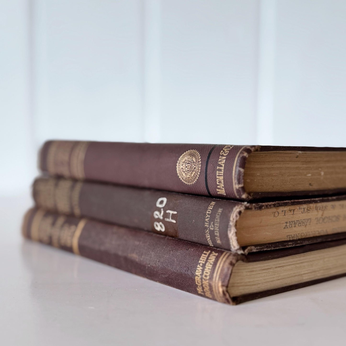 Antique Brown School Book Bundle, College English American Literature, Surveying, Arithmetic