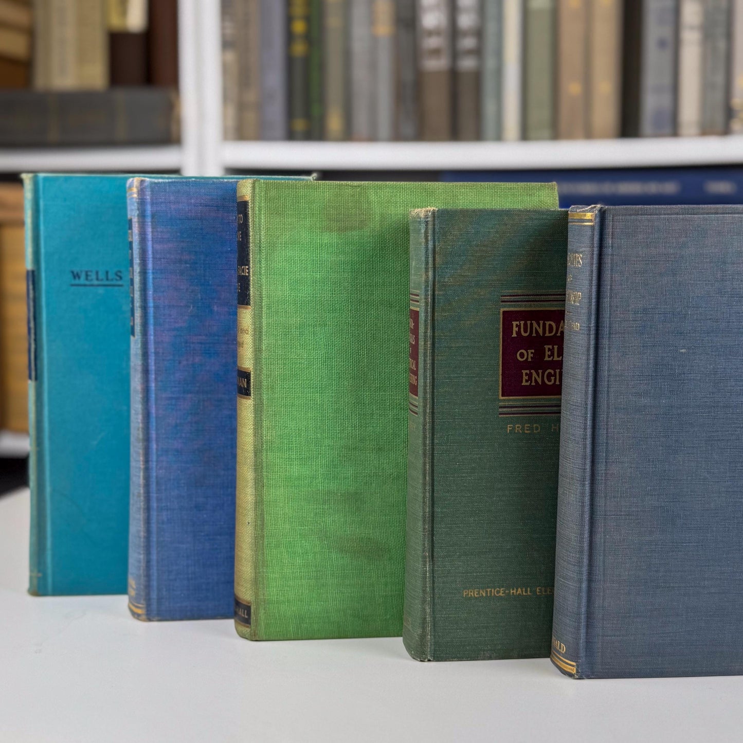Vintage Blue and Green Mid-Century Textbook Bundle For Shelf Styling