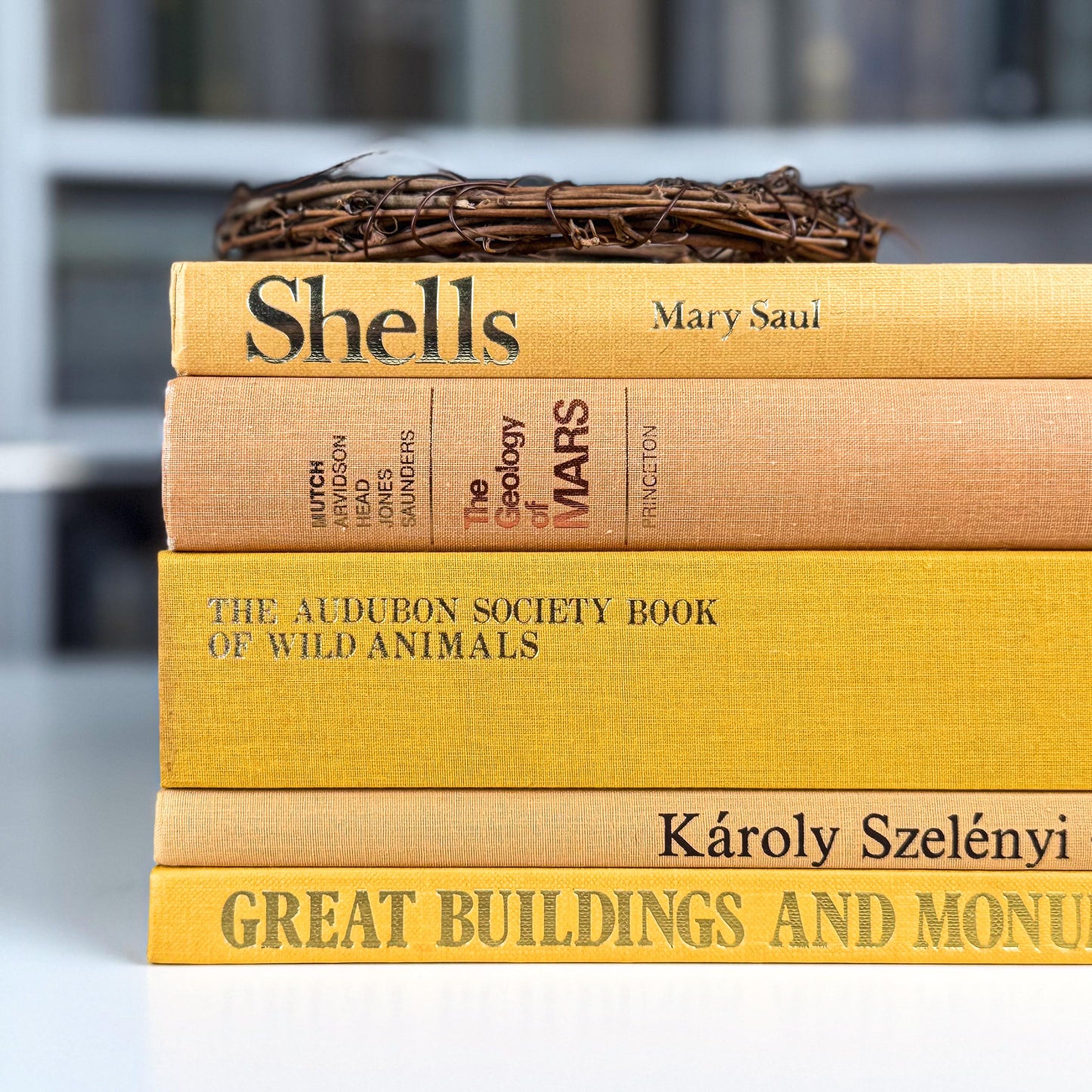Golden Harvest Book Stack – Vintage Fall Tones for Shelf or Table Styling