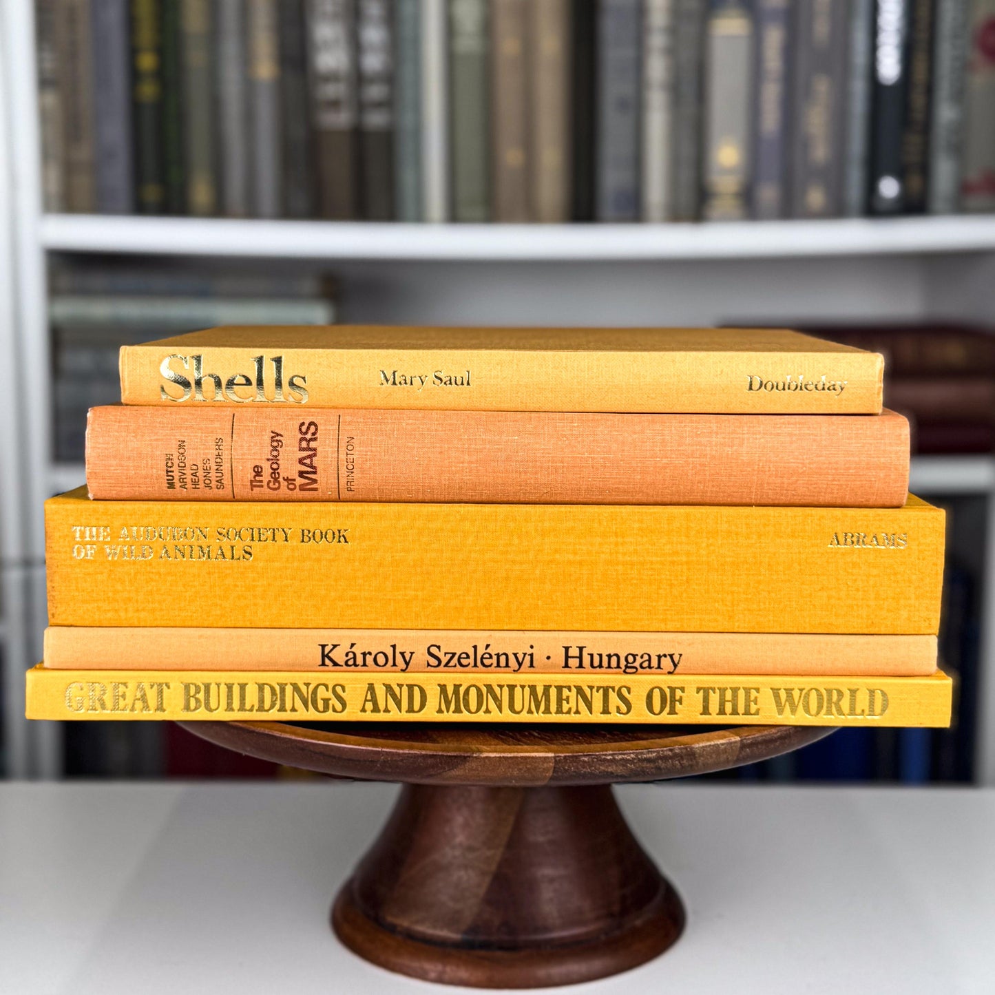 Golden Harvest Book Stack – Vintage Fall Tones for Shelf or Table Styling