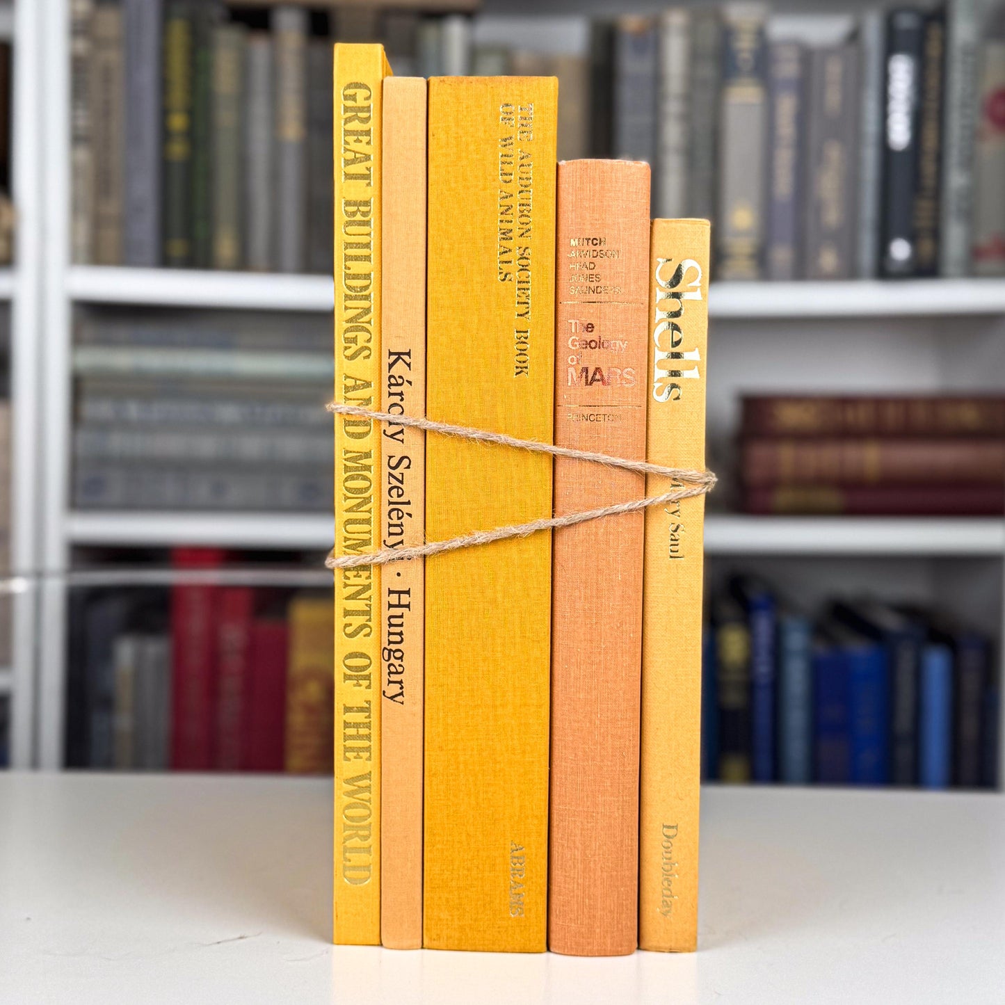 Golden Harvest Book Stack – Vintage Fall Tones for Shelf or Table Styling