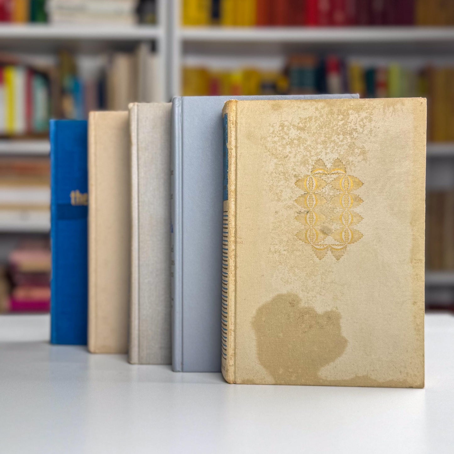 Vintage Blue & Gold Book Stack | Curated Decorative Books for Shelf Styling, Mantel Decor, or Coffee Table Display
