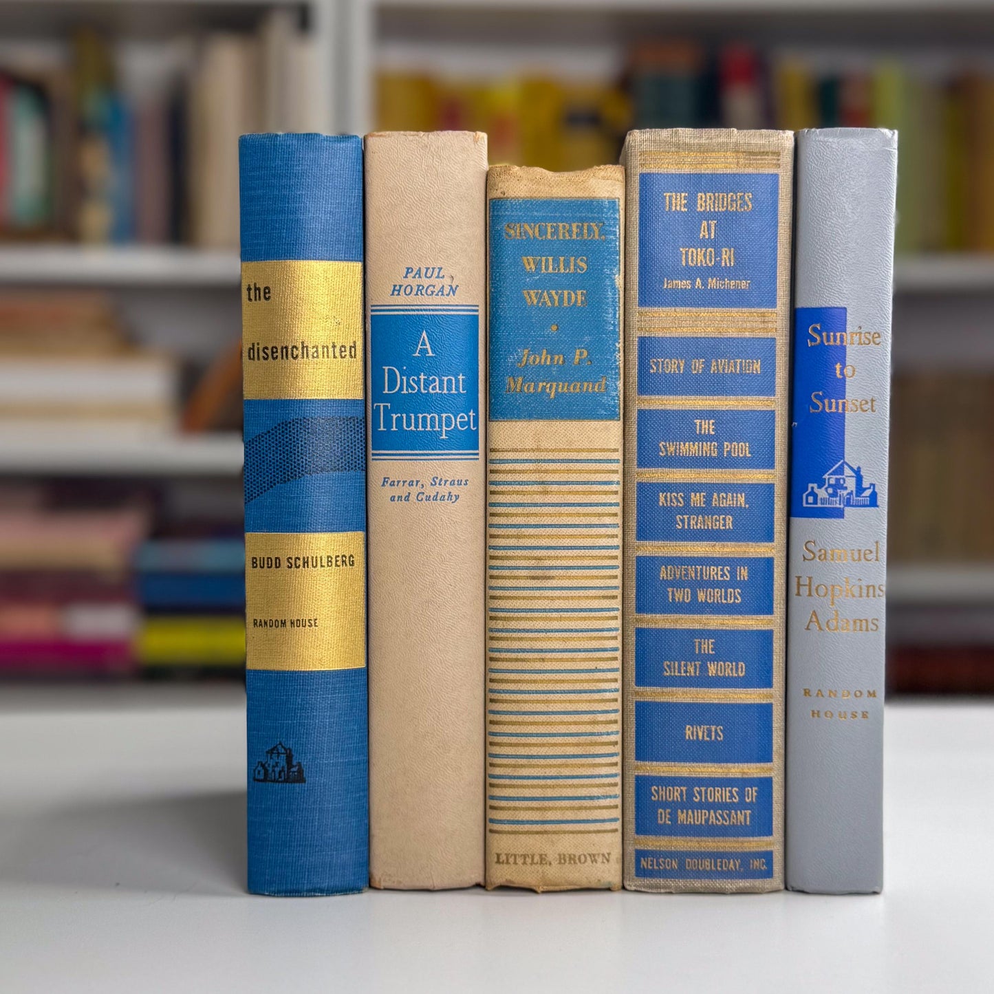 Vintage Blue & Gold Book Stack | Curated Decorative Books for Shelf Styling, Mantel Decor, or Coffee Table Display