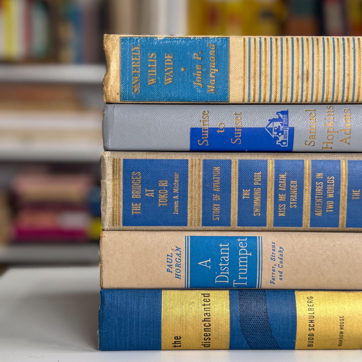 Vintage Blue & Gold Book Stack | Curated Decorative Books for Shelf Styling, Mantel Decor, or Coffee Table Display