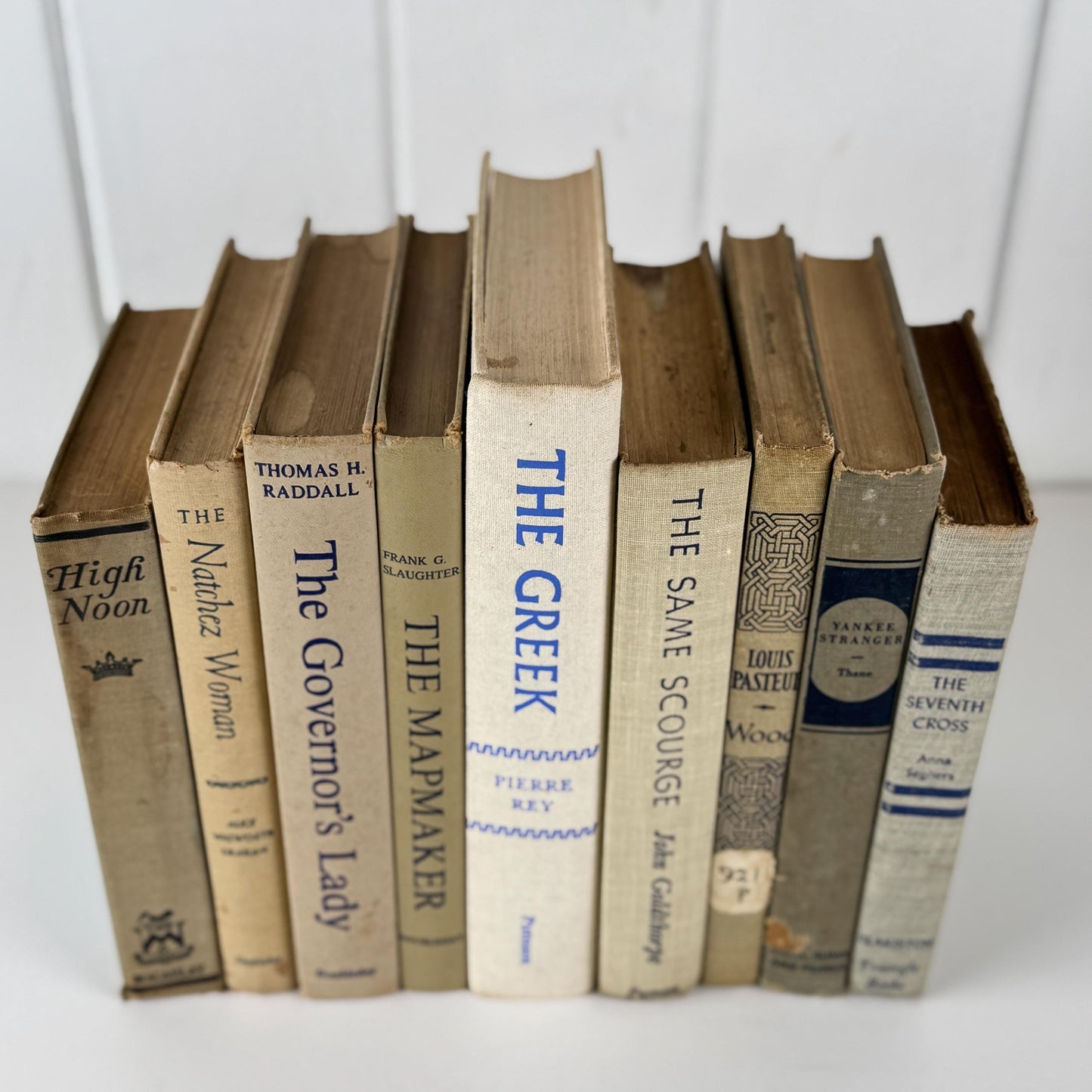 Vintage Blue and Cream Book Set • Neutral Shelf Styling Books • Coastal Cottage Decor • Books by Color