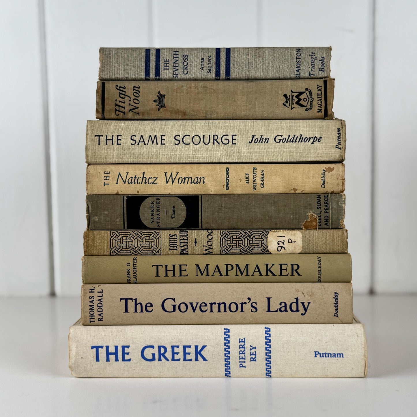 Vintage Blue and Cream Book Set • Neutral Shelf Styling Books • Coastal Cottage Decor • Books by Color