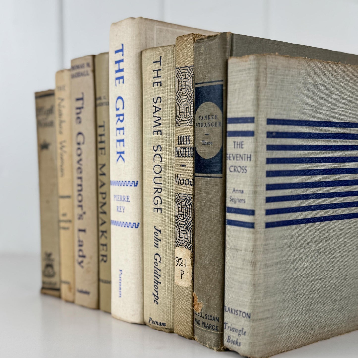 Vintage Blue and Cream Book Set • Neutral Shelf Styling Books • Coastal Cottage Decor • Books by Color