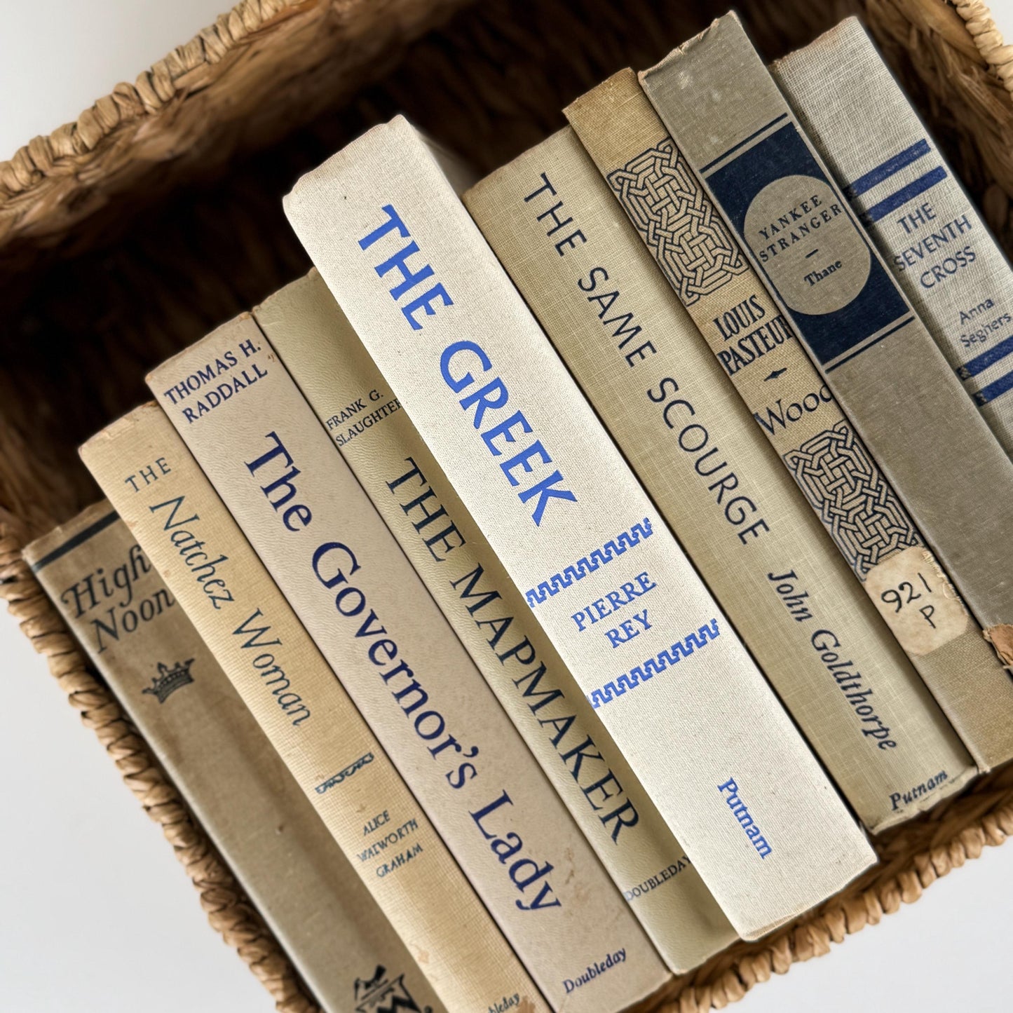 Vintage Blue and Cream Book Set • Neutral Shelf Styling Books • Coastal Cottage Decor • Books by Color