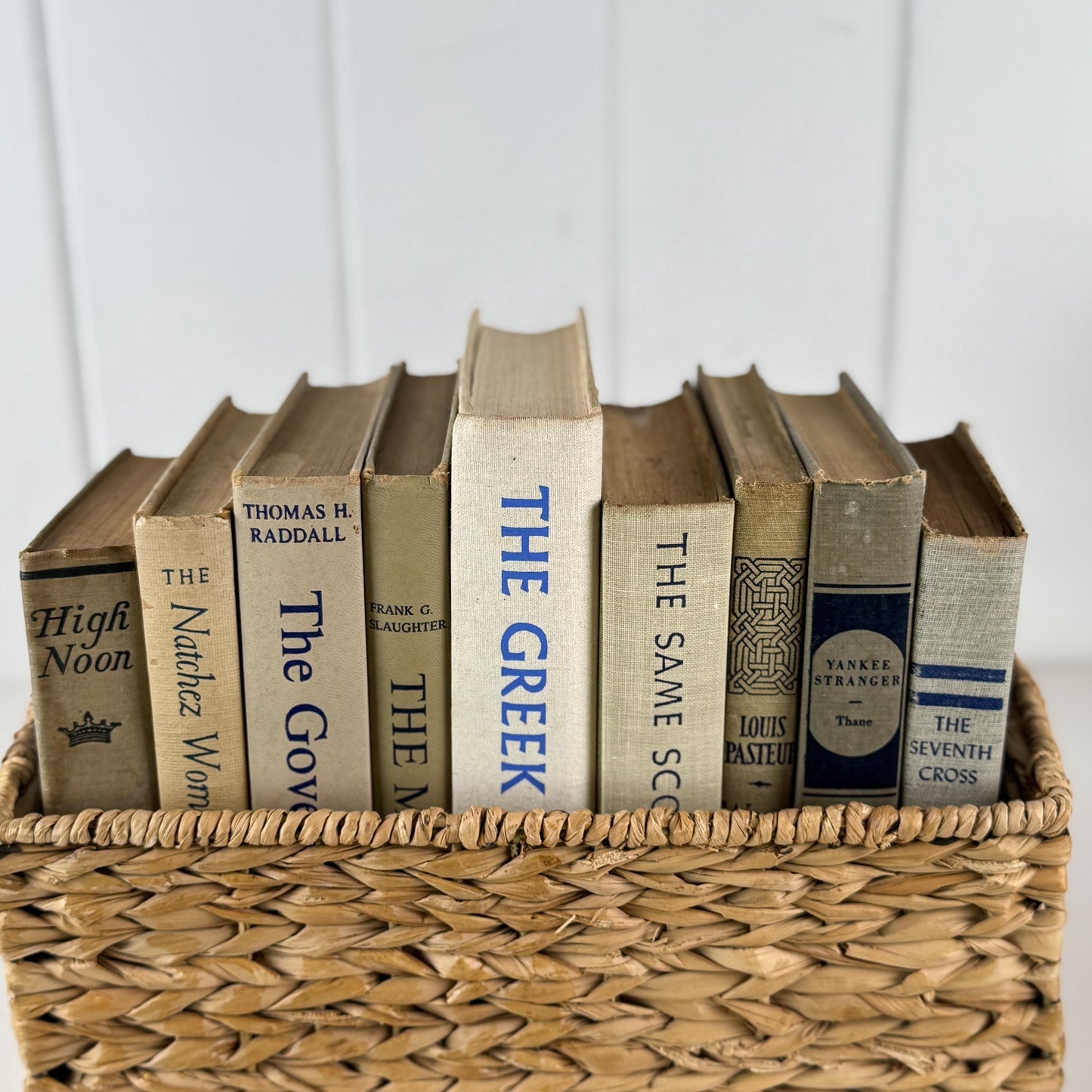 Vintage Blue and Cream Book Set • Neutral Shelf Styling Books • Coastal Cottage Decor • Books by Color