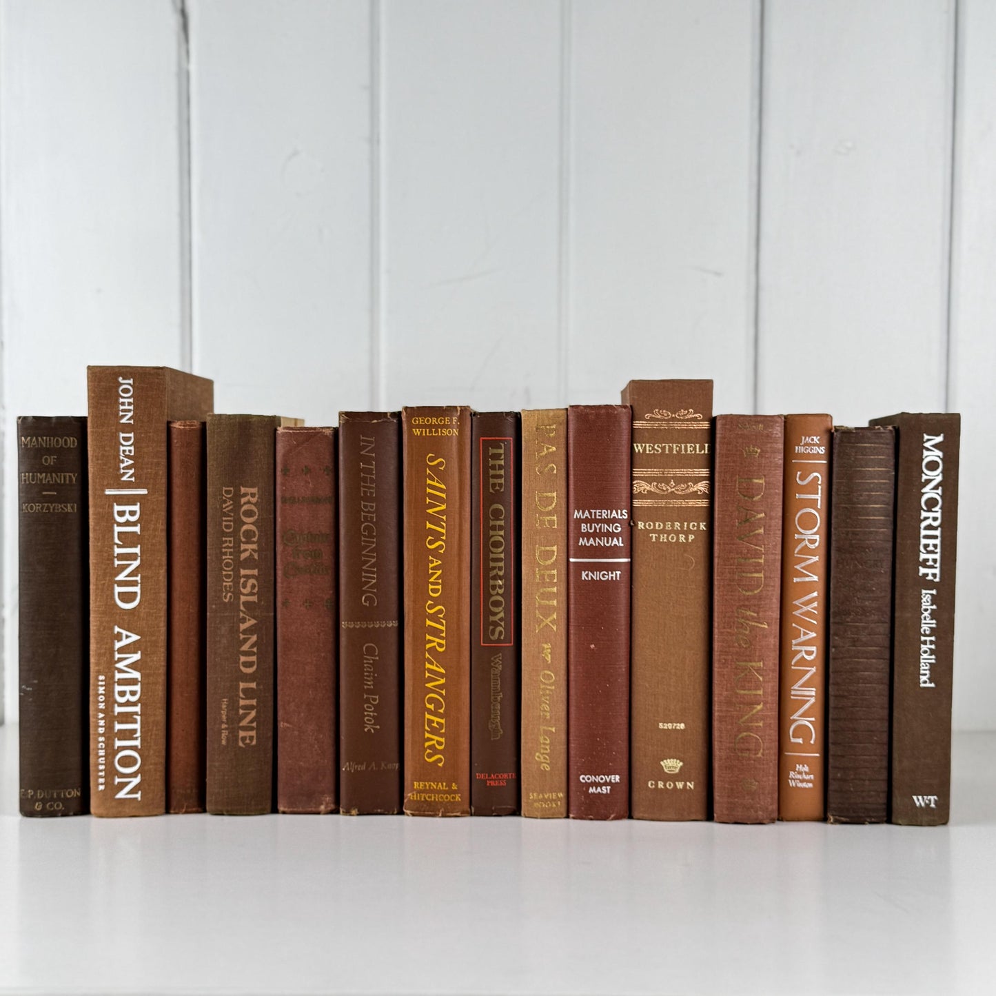 Vintage Brown Book Set, Autumn Rustic Bookshelf Decor, Shelf Styling Books by Color in Brown & Rust Tones