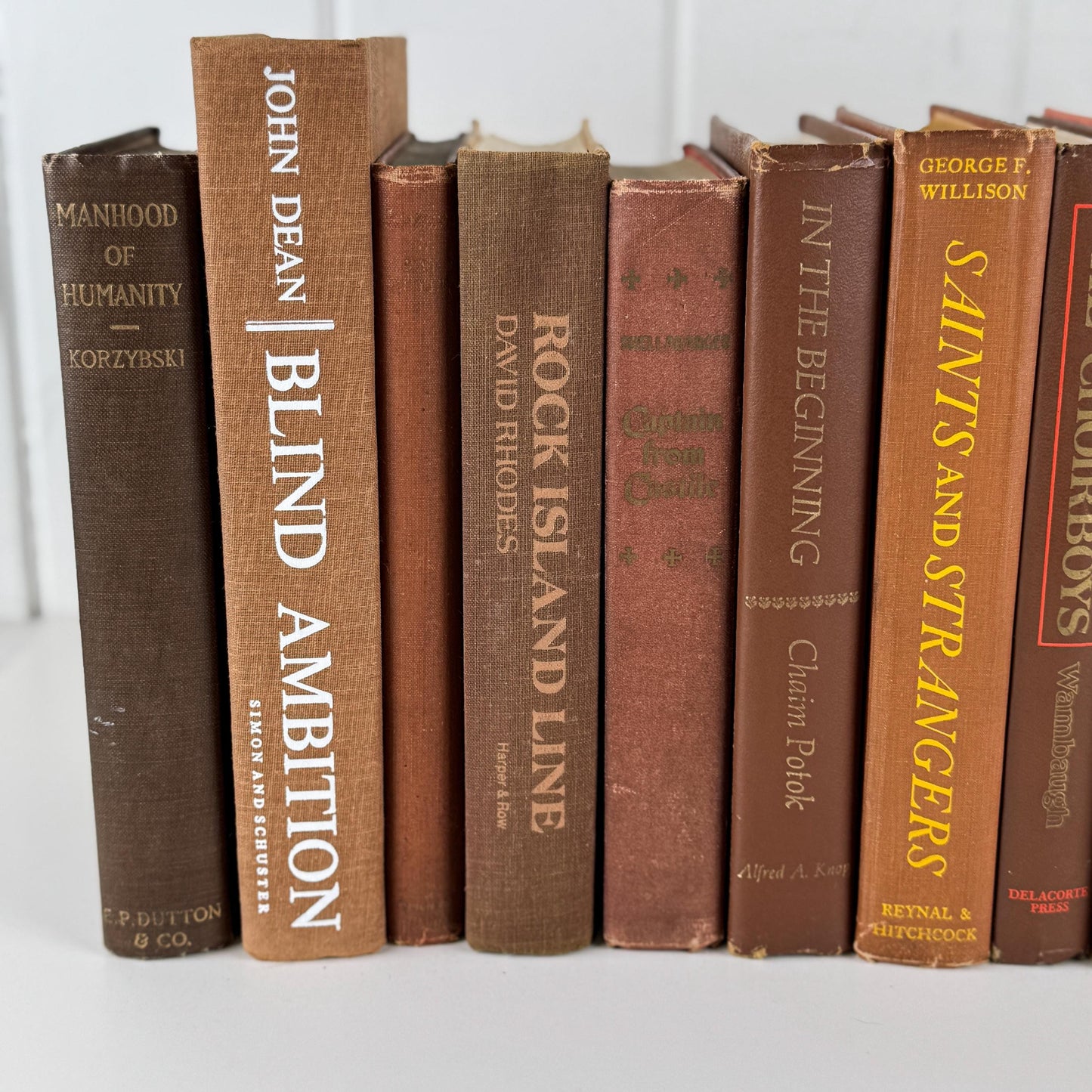 Vintage Brown Book Set, Autumn Rustic Bookshelf Decor, Shelf Styling Books by Color in Brown & Rust Tones
