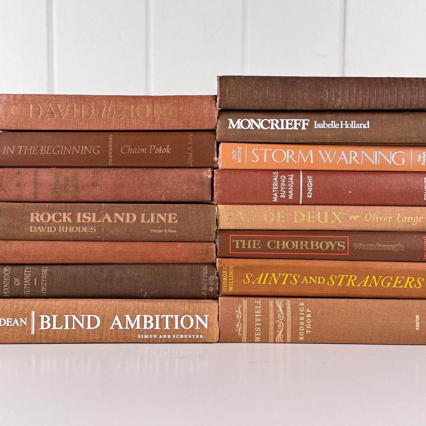 Vintage Brown Book Set, Autumn Rustic Bookshelf Decor, Shelf Styling Books by Color in Brown & Rust Tones