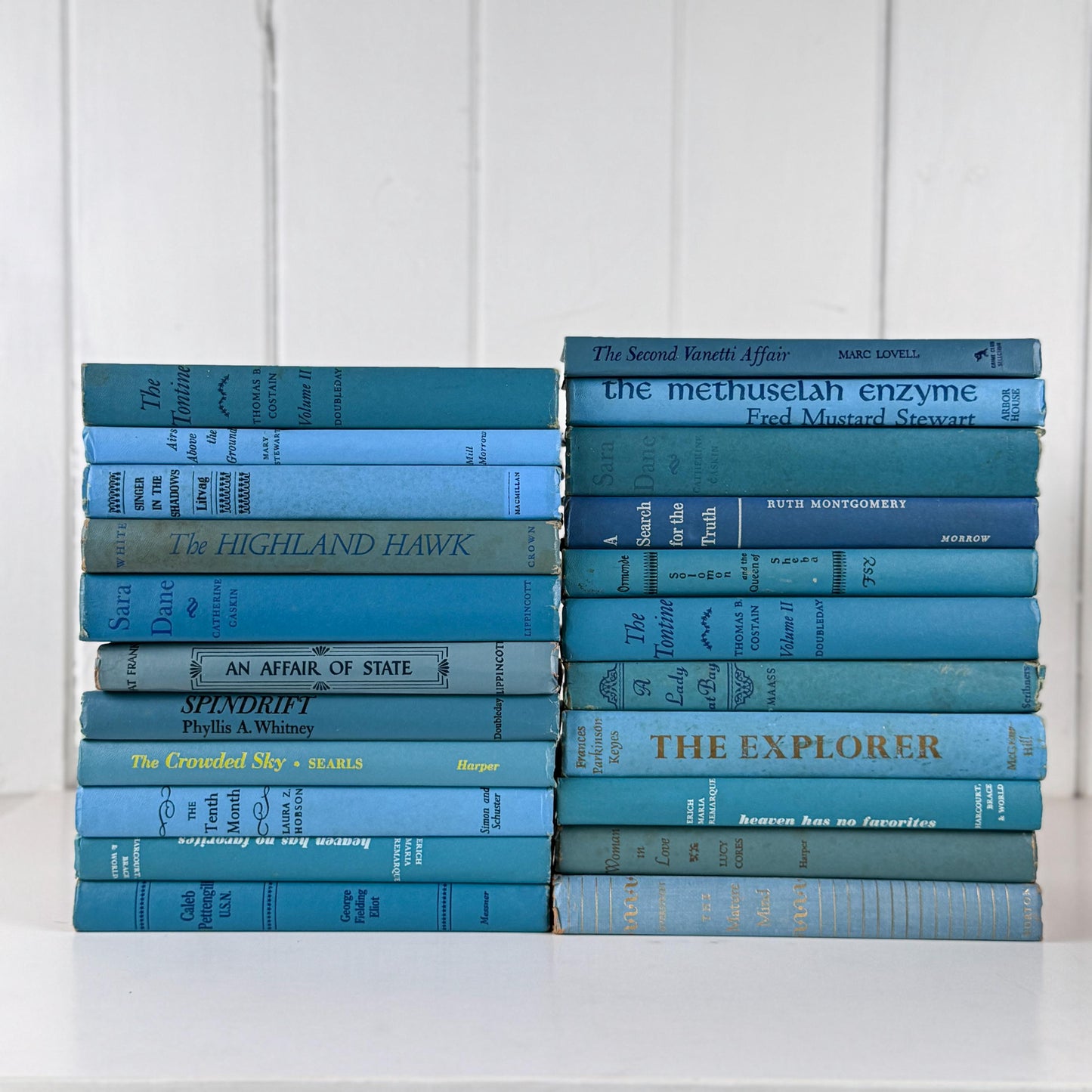 Retro Vintage Blue Book Set • Shelf Styling Books • 1960s Large Book Set by Color