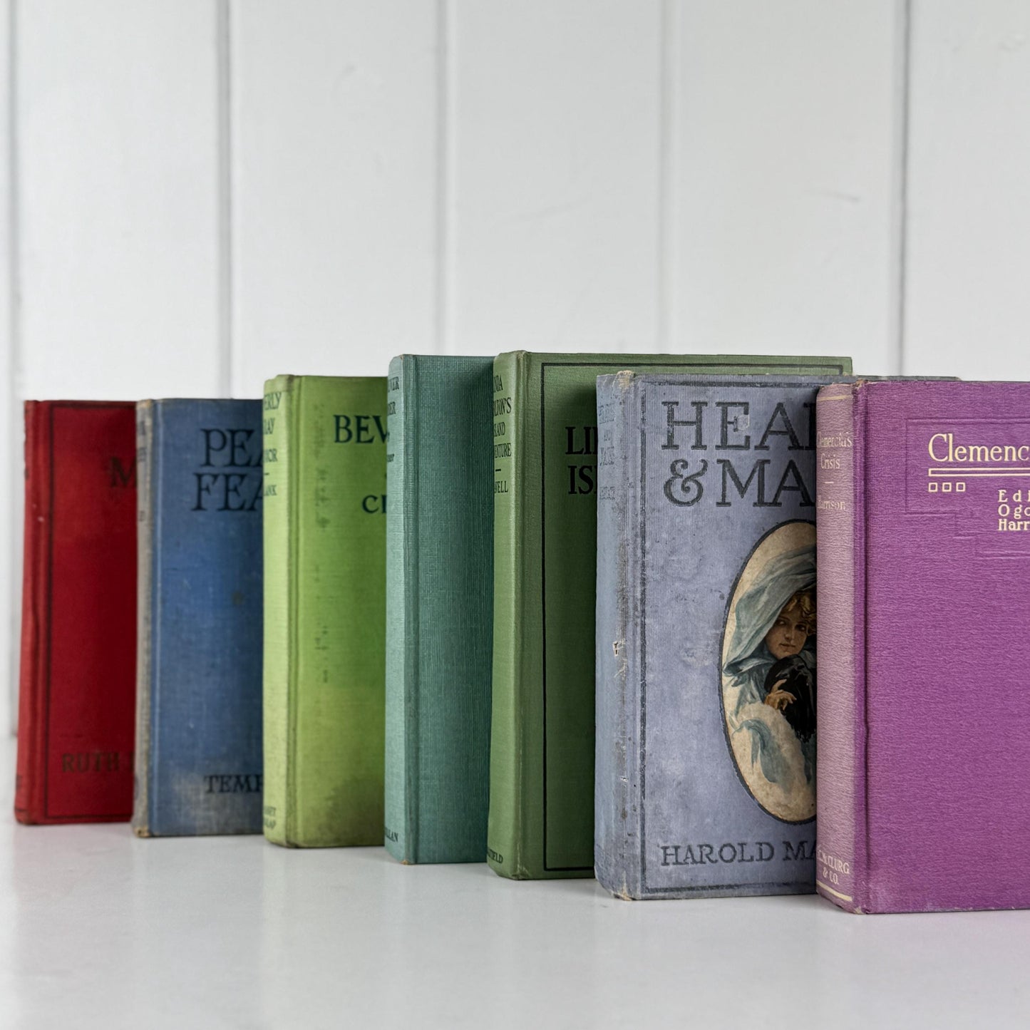 Antique Colorful Pastel Romance Book Bundle for Shelf Styling