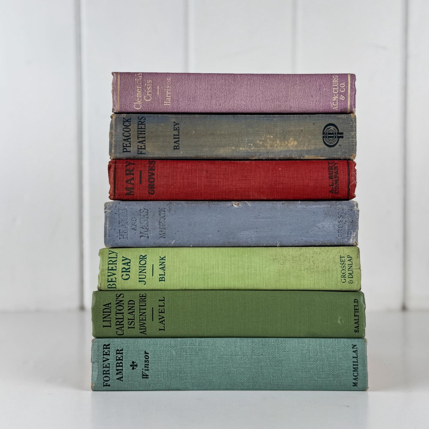 Antique Colorful Pastel Romance Book Bundle for Shelf Styling