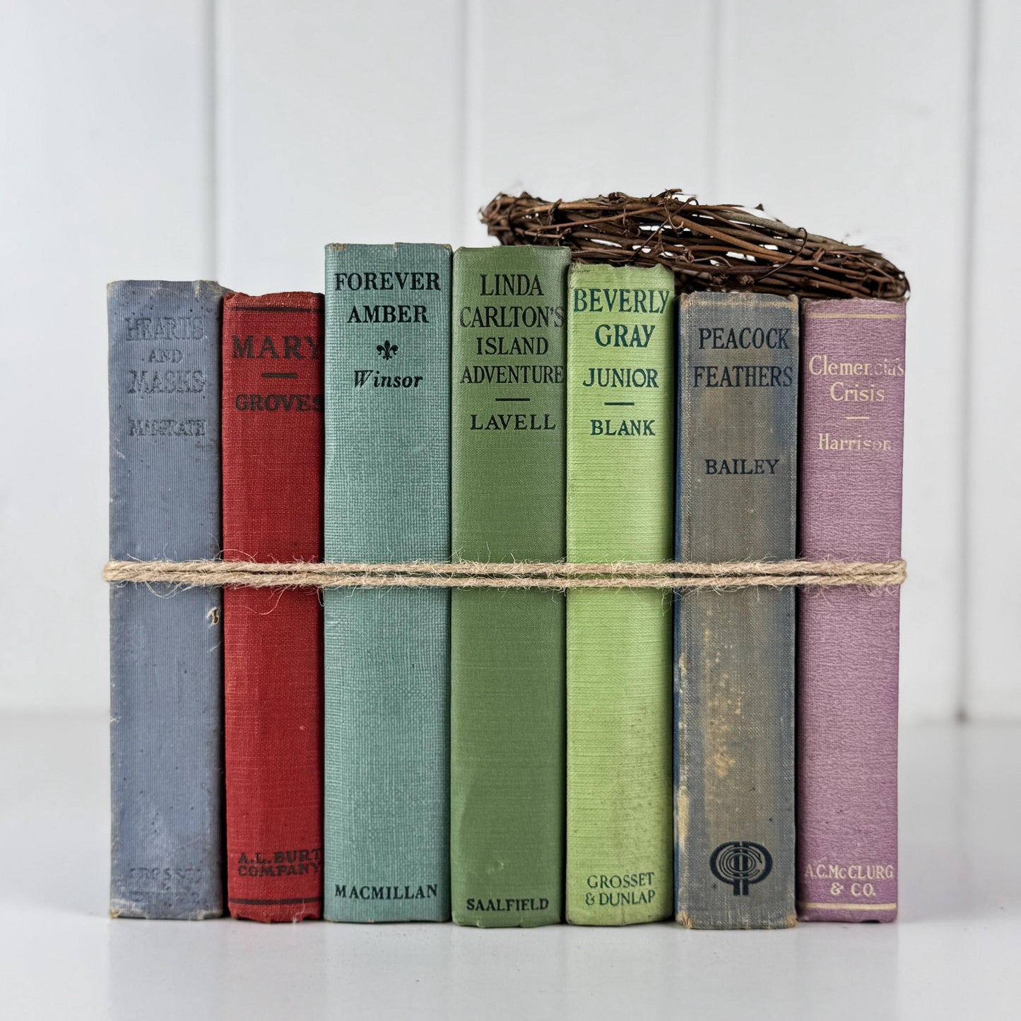 Antique Colorful Pastel Romance Book Bundle for Shelf Styling