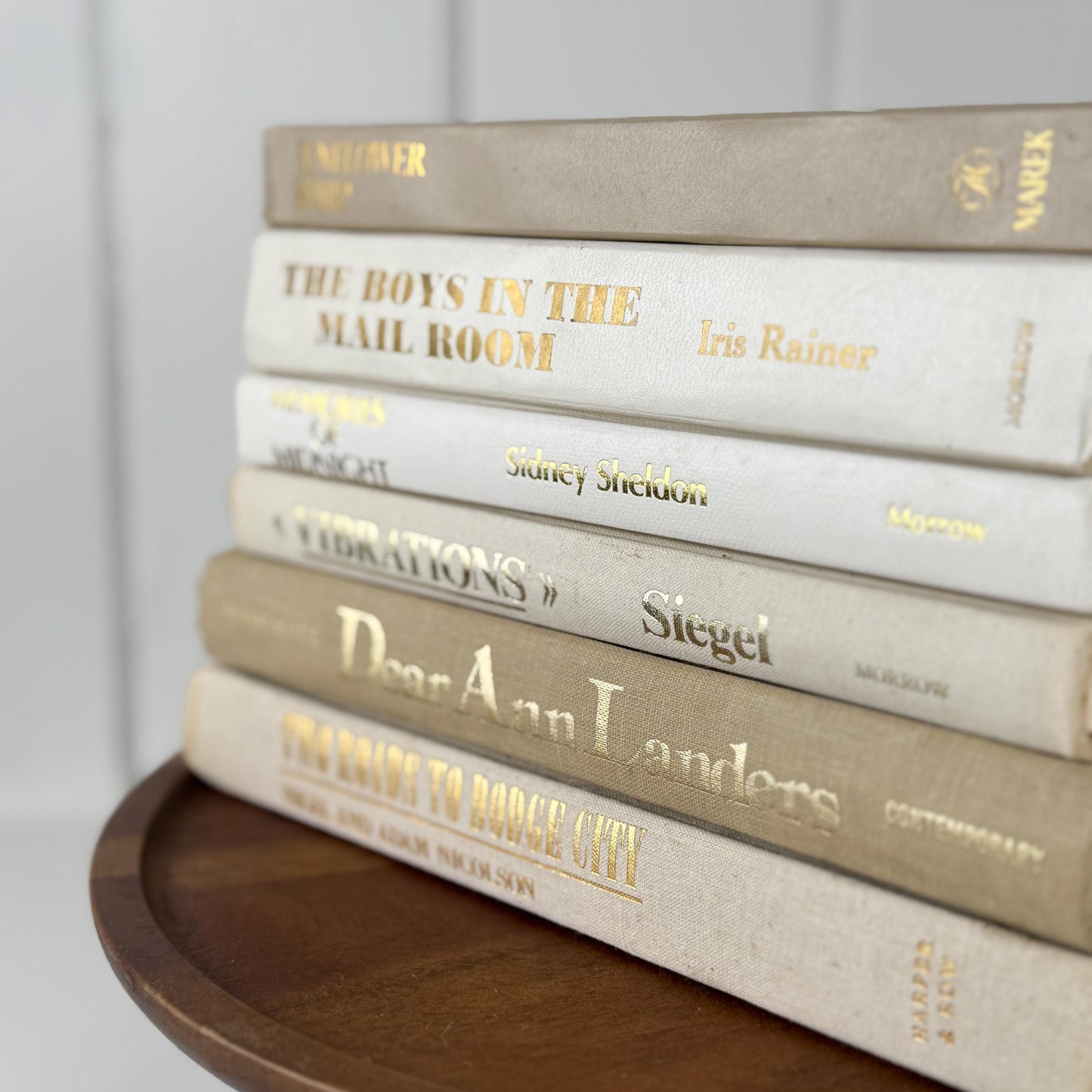 Neutral Vintage Book Set in Gold, White, and Beige for Shelf Styling & Home Decor