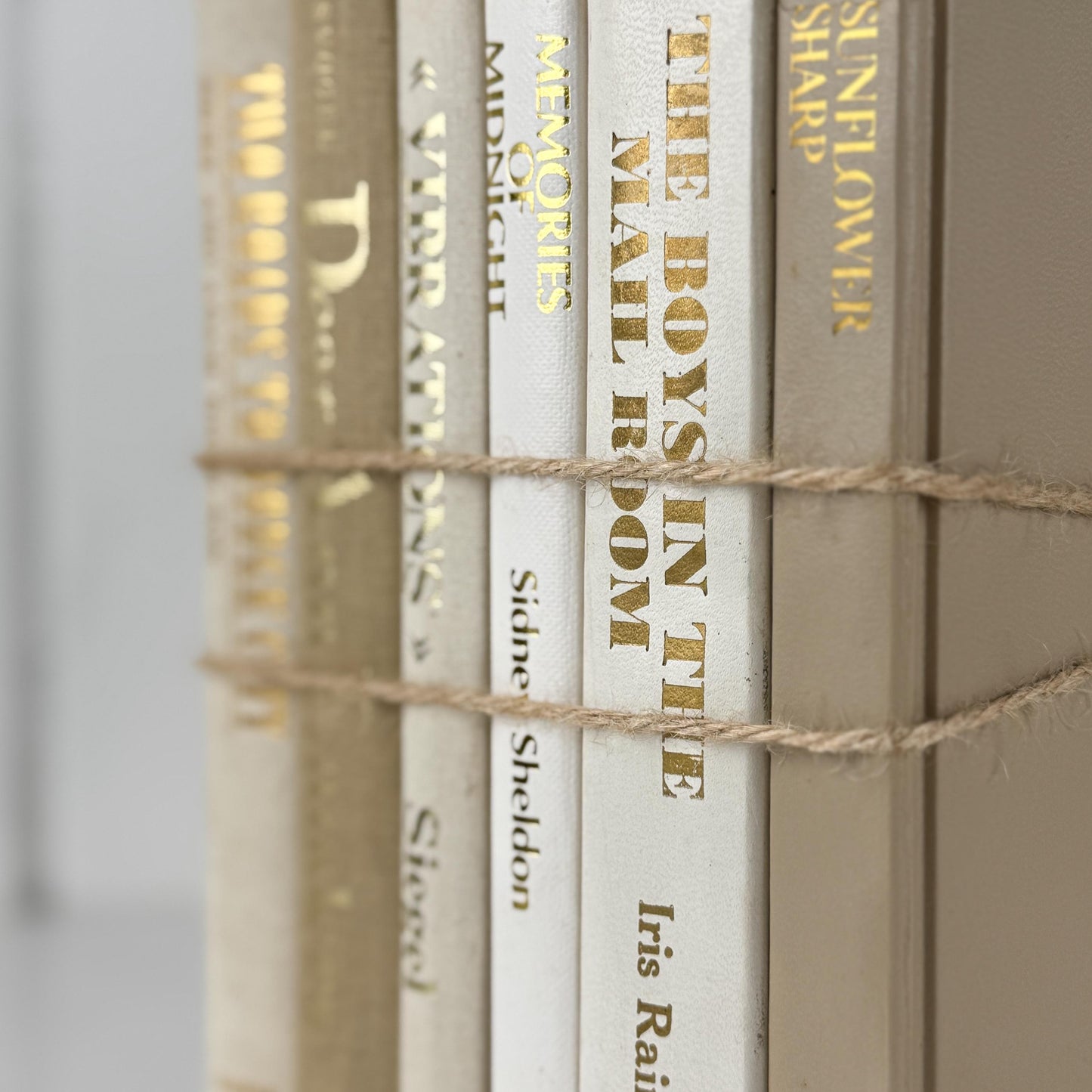 Neutral Vintage Book Set in Gold, White, and Beige for Shelf Styling & Home Decor