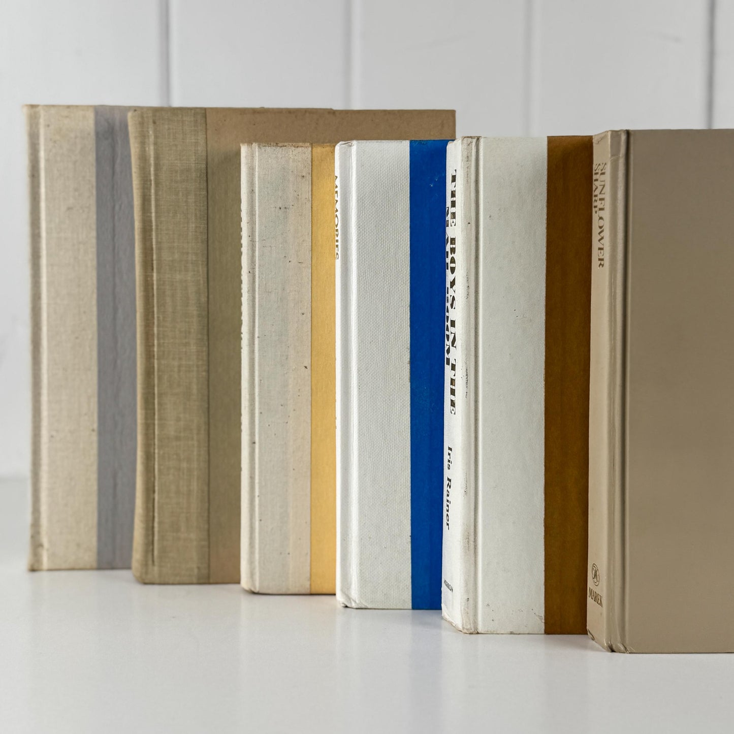 Neutral Vintage Book Set in Gold, White, and Beige for Shelf Styling & Home Decor