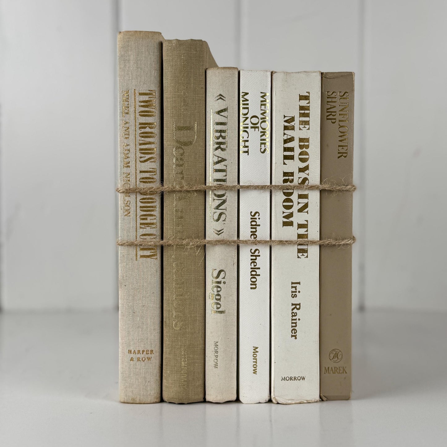 Neutral Vintage Book Set in Gold, White, and Beige for Shelf Styling & Home Decor