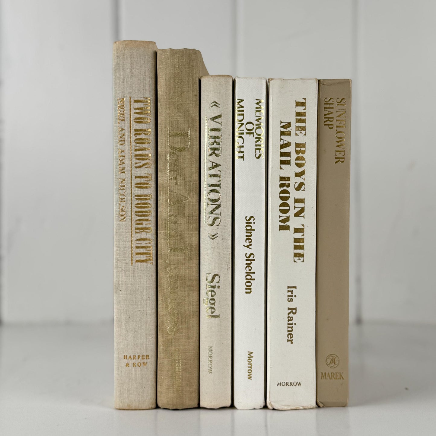 Neutral Vintage Book Set in Gold, White, and Beige for Shelf Styling & Home Decor