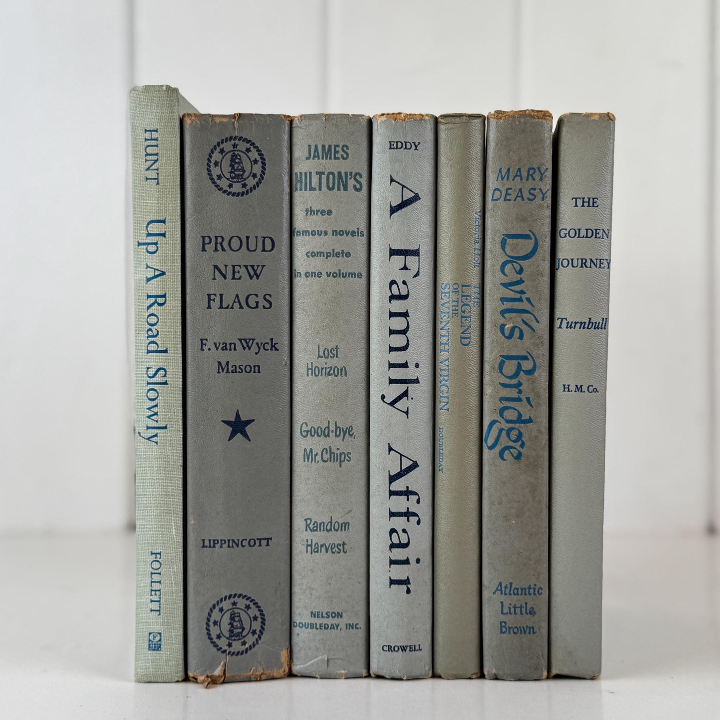 Vintage Gray Book Set for Mid-Century Modern Shelf Styling