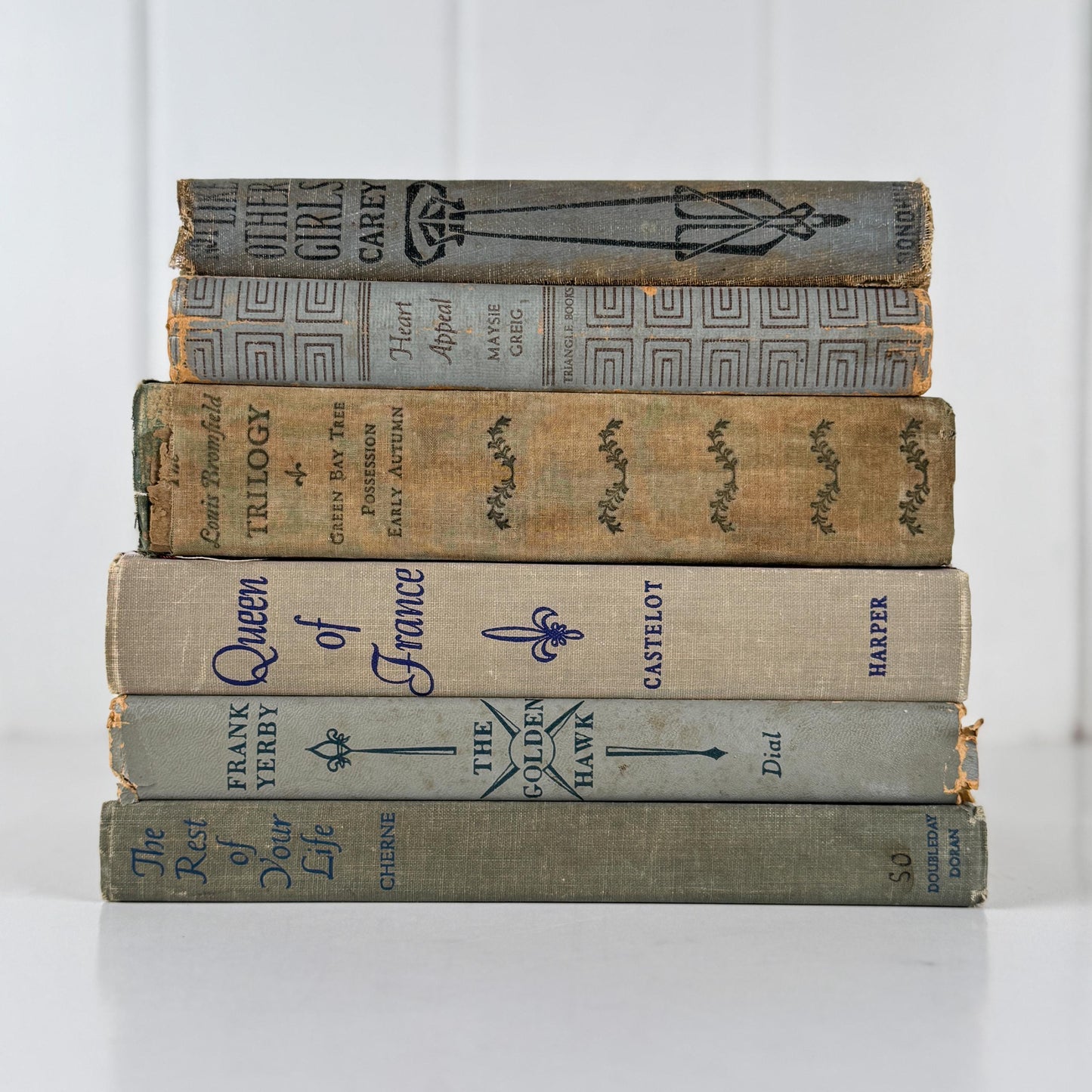 Vintage Blue Gray Book Bundle for Shelf Styling and Home Decor