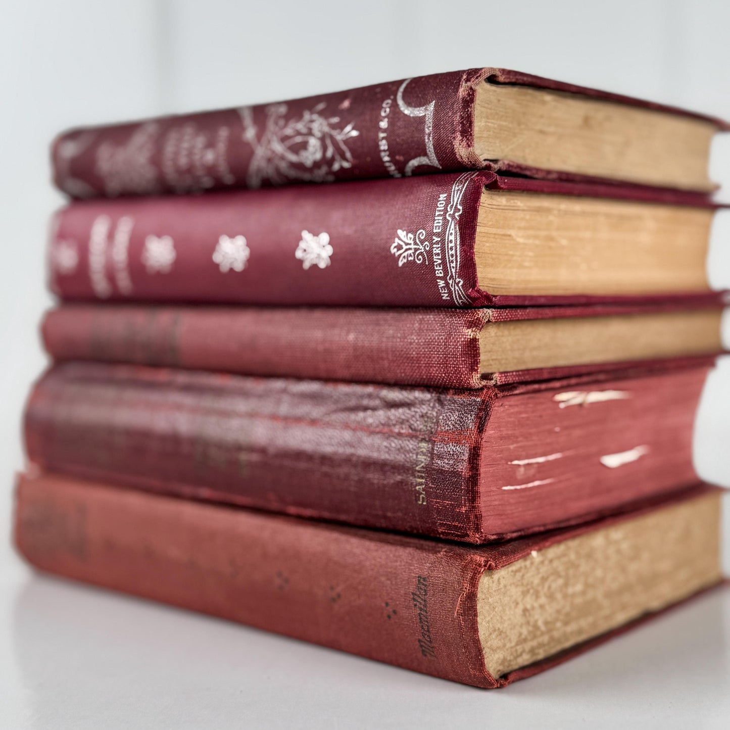 Antique Red Mini Book Bundle, English Literature and Poetry, Shabby Distressed Small Books