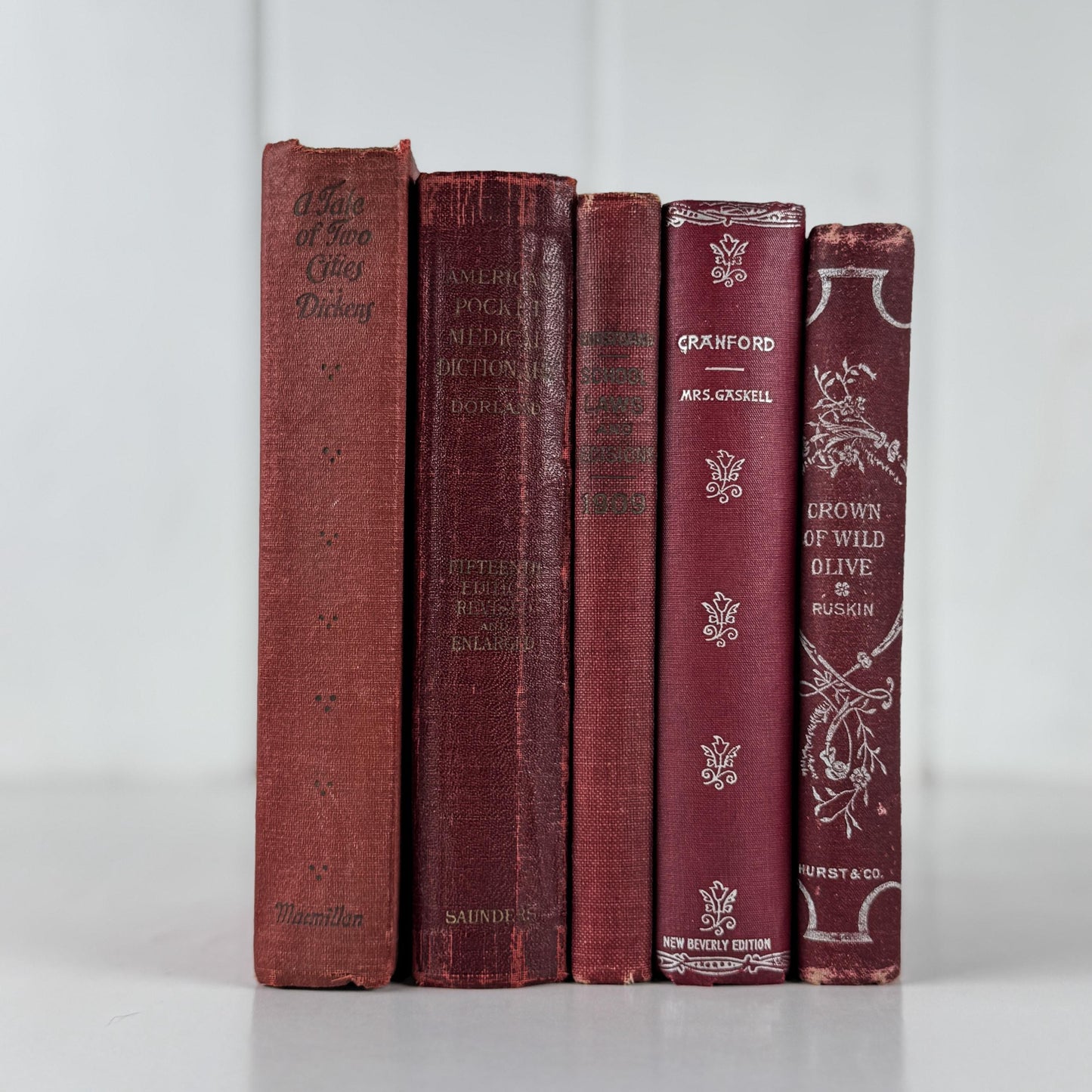 Antique Red Mini Book Bundle, English Literature and Poetry, Shabby Distressed Small Books